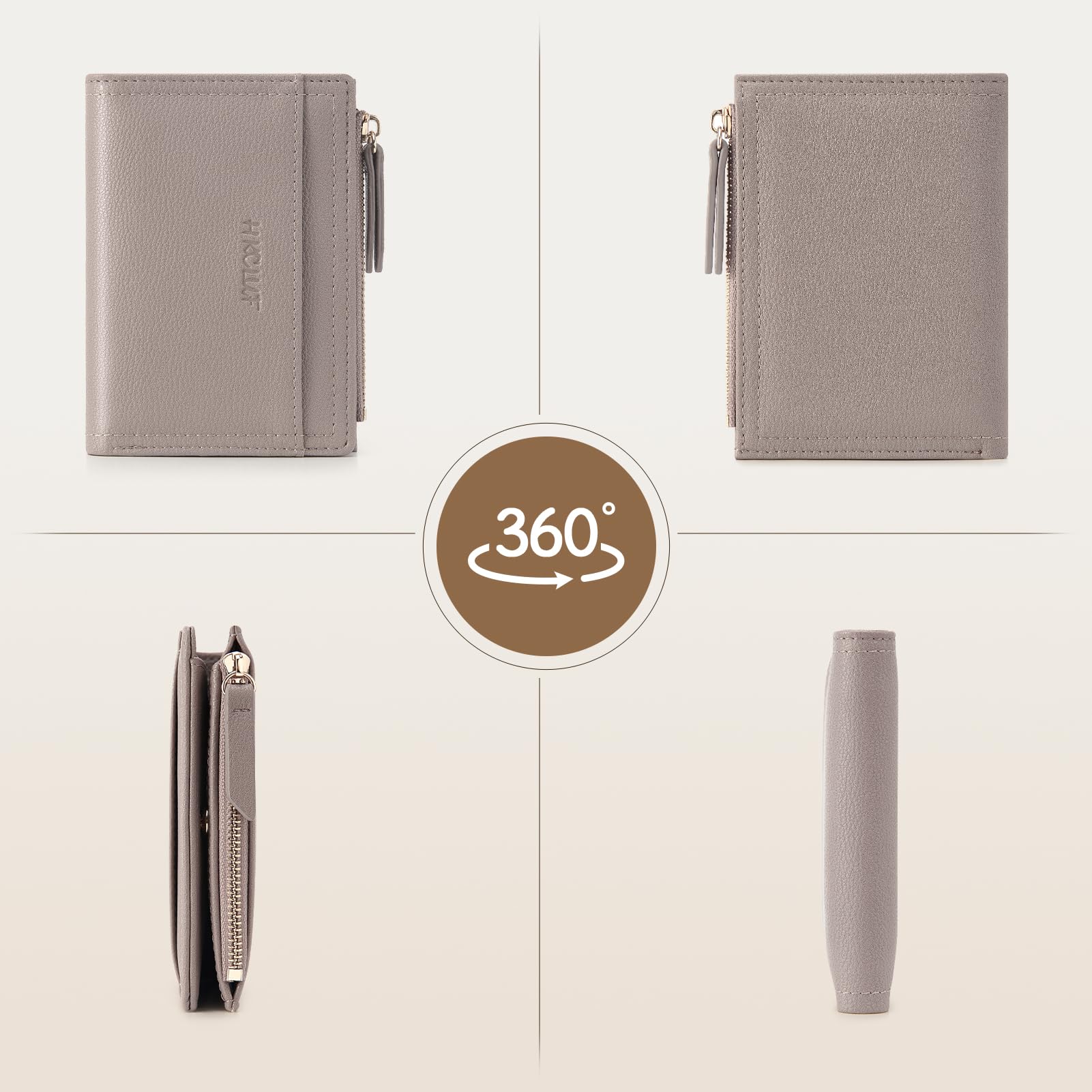 HKCLUF Portafoglio Piccolo Donna,Grande Capacità Portafogli Donna Pelle,Cerniera Tasca Porta Monete Portafoglio Porta Carte Borsa(A2-grigio)