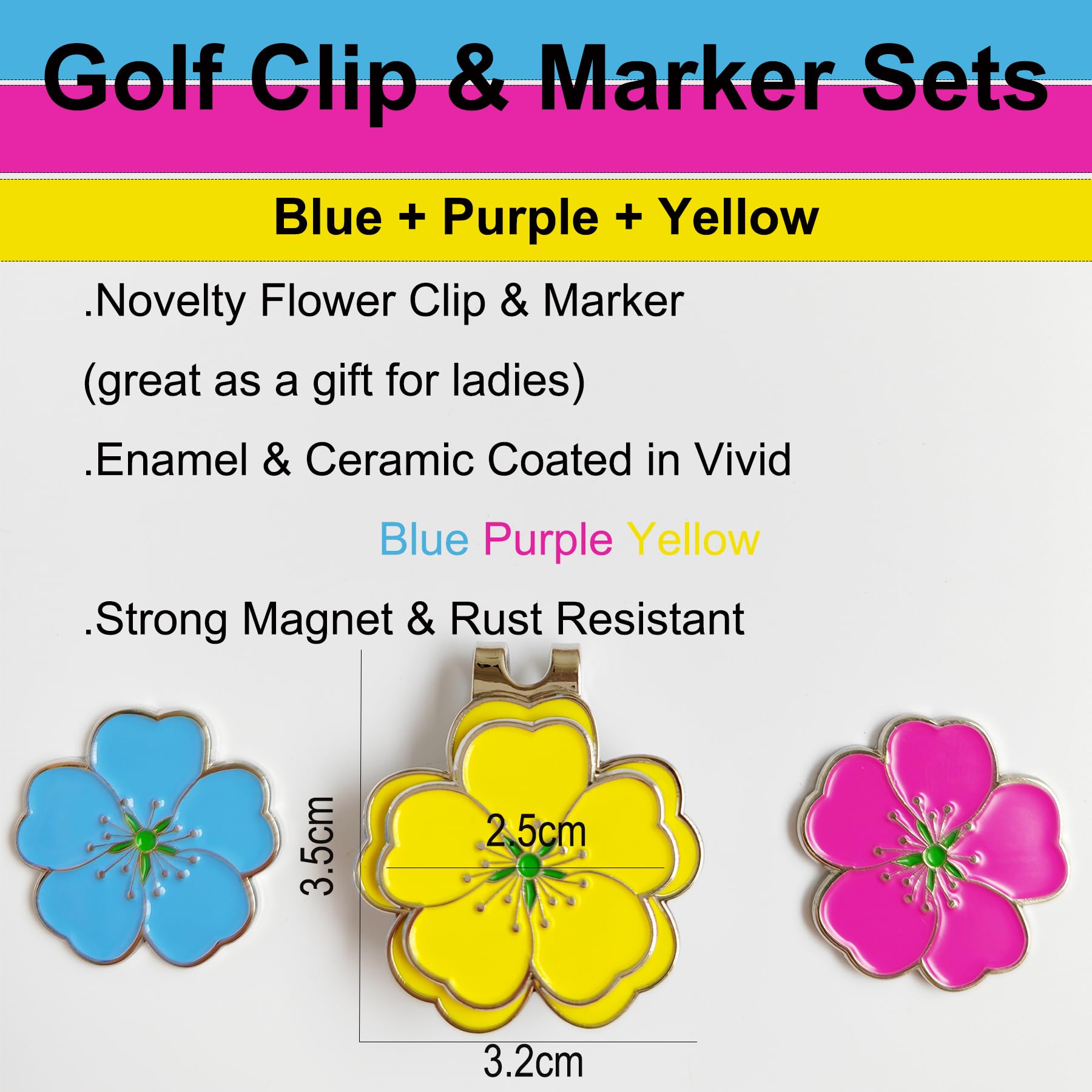 Eshan Golf Ball Marker and Magnetic Golf Hat Clip Set Flower Clover Shape Clips Markers Golf Bag Accessories Court Gift for Men Women Golfer (Flower) - Image 2