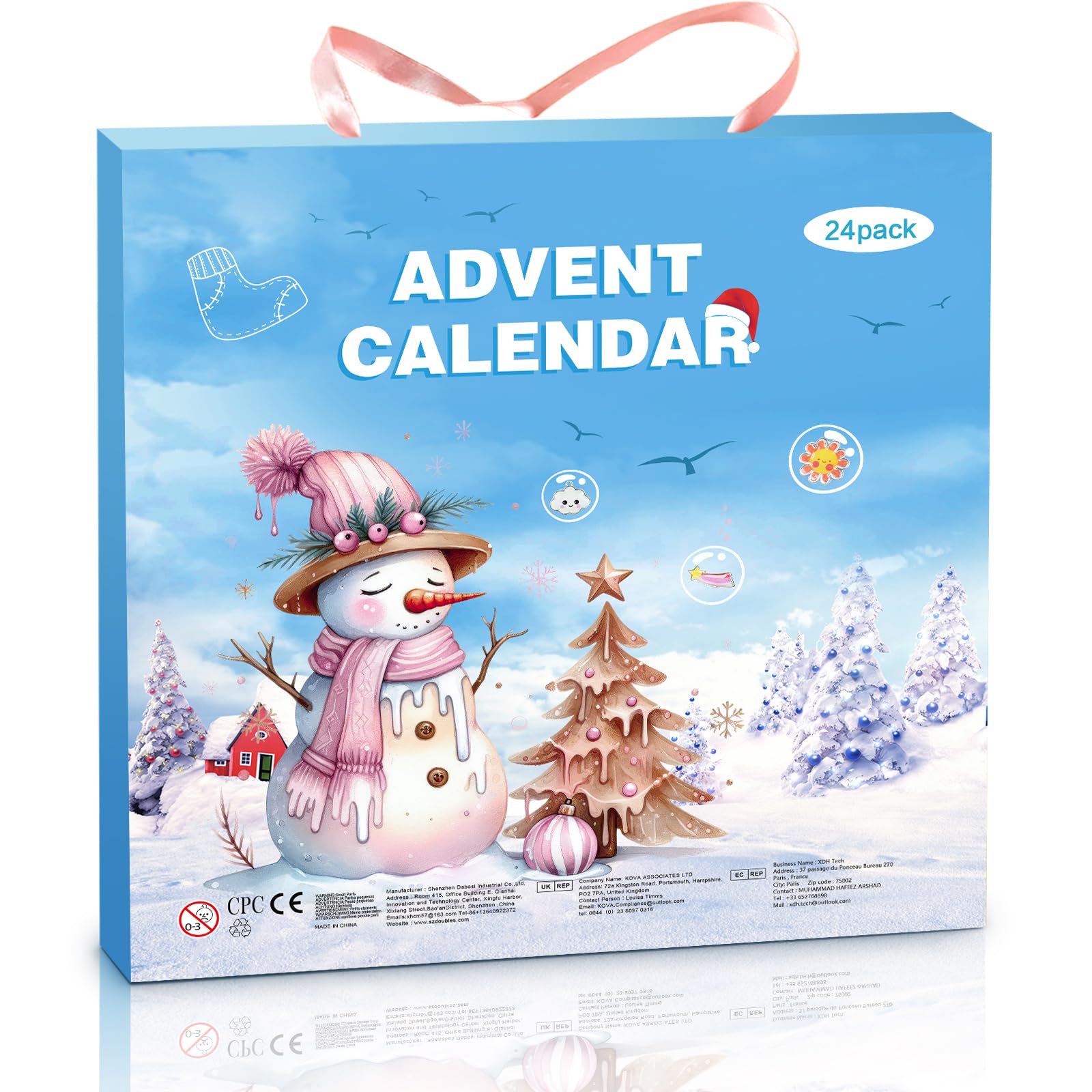 Advent Calendar 2024 Christmas SDQ Cute Cartoon Charm Fashion Christmas with Bracelet, Necklace and 22 Pieces Unique Charm Jewelry Set for Girls, Teens, Women, Adults, BLUE