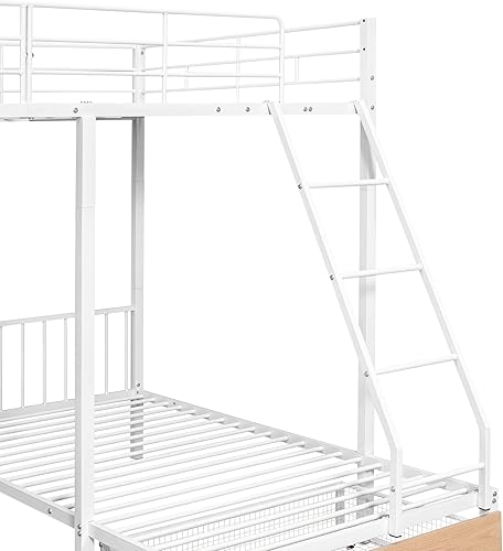 Miniatura 231 de Litera en forma de L individual sobre cama matrimonial adjunta, litera triple de metal con escritorio y tobogán integrados, marco de literas de