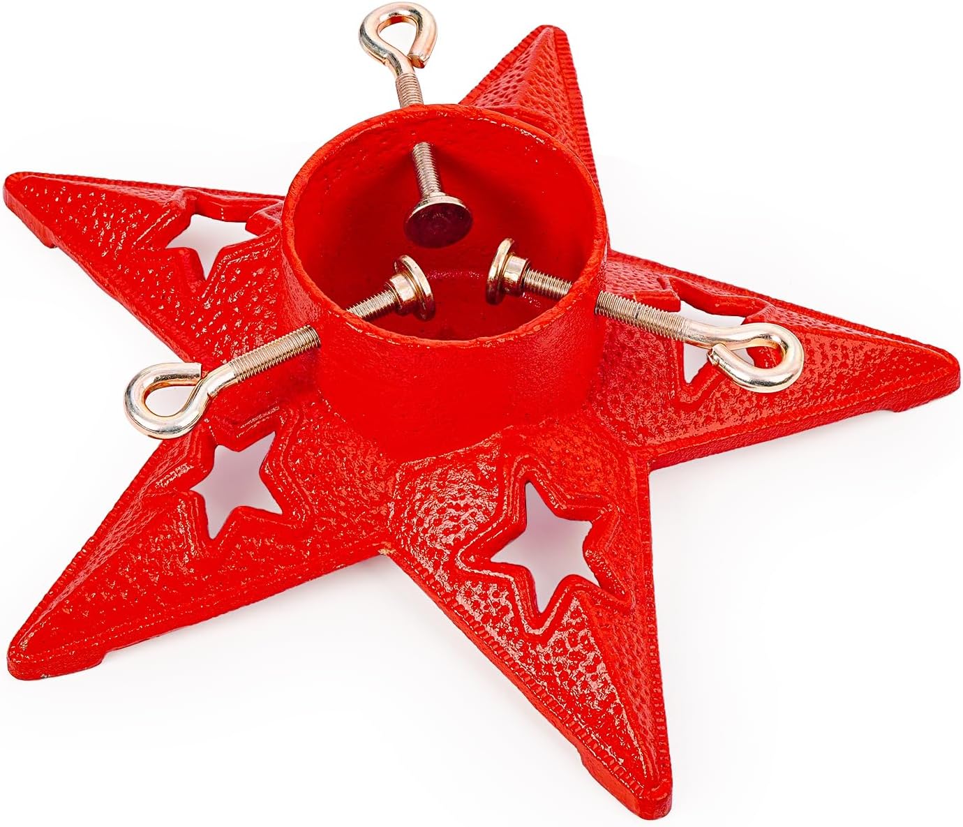 Sungmor Vintage Cast Iron Christmas Tree Stand - Heavy Duty Red Base, Fits Trees Up to 6 ft, Max 2.8″ Trunk - Holiday Tree Holder for Artificial or Real Trees, Easy Assembly & Secure Stability