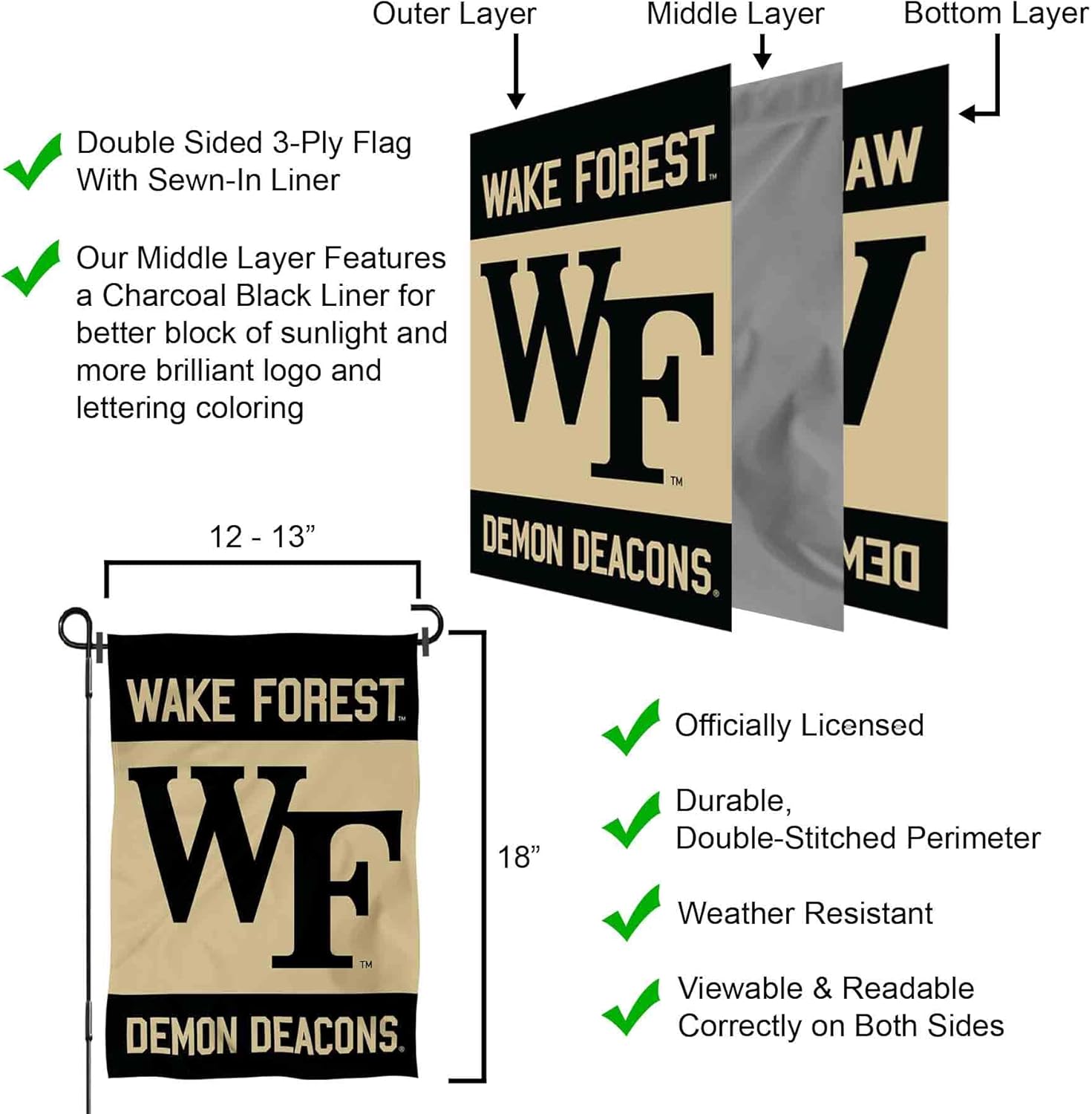 Wake Forest Demon Deacons Garden Flag with Pole Stand Holder