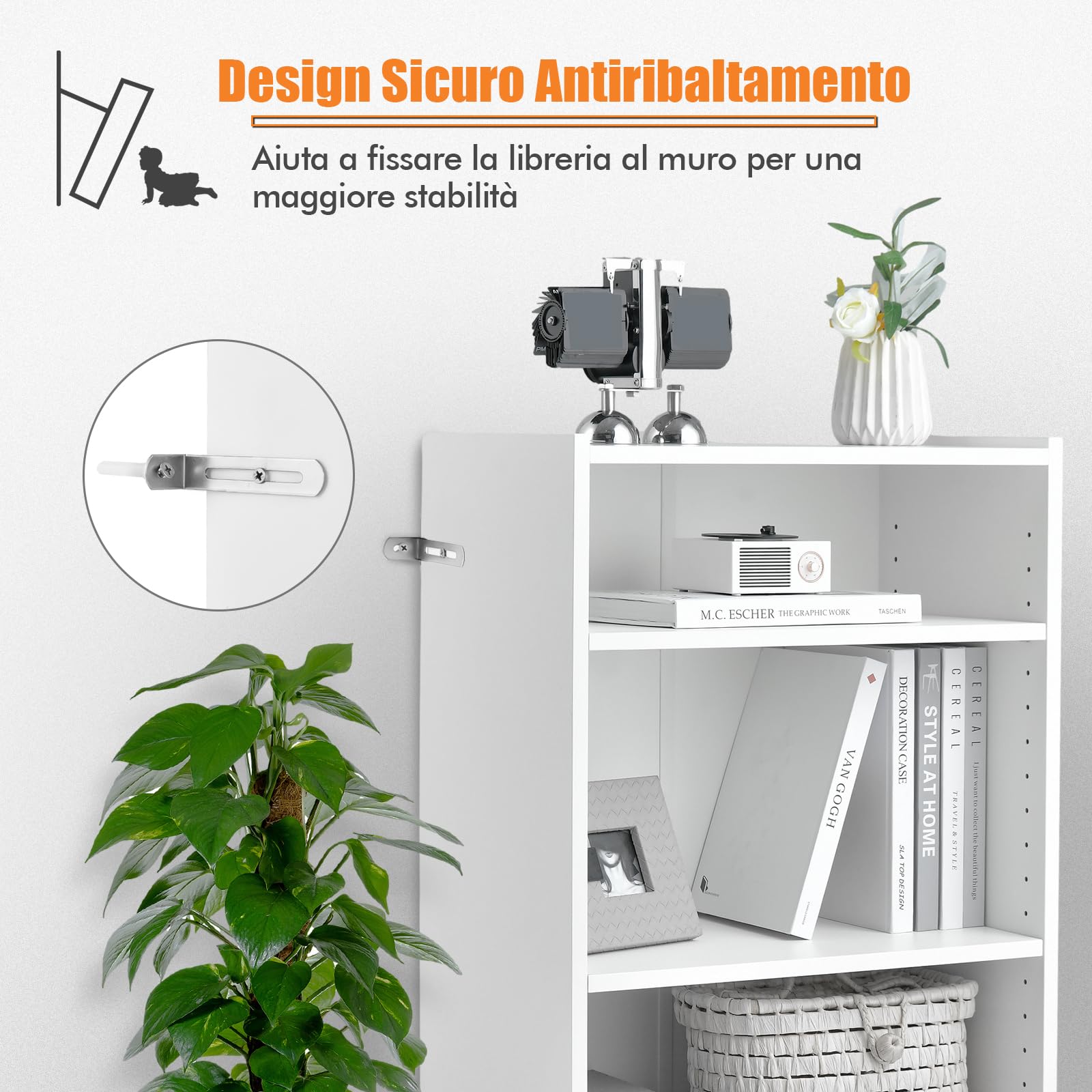 GYMAX Libreria a 4 Piani, Scaffale a 3 Cubi d’Angolo, Ripiani Regolabili a 18 Livelli, Anti-ribaltamento, per Soggiorno, Camera da Letto e Ufficio, Studio, 50 x 30 x 75 cm (BIANCO)