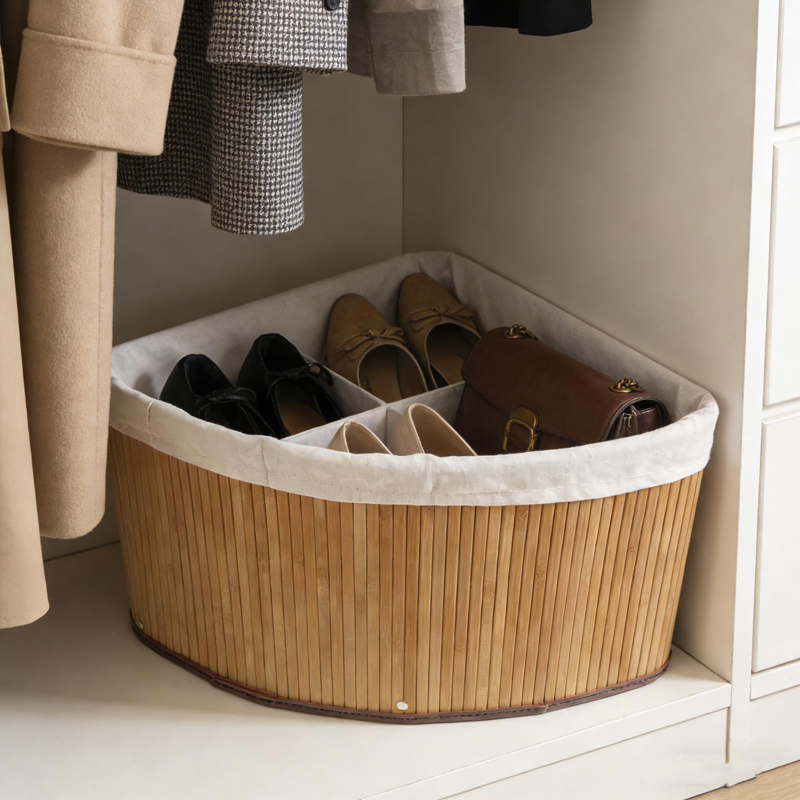 Dreieckiger Handgewebter Aufbewahrungskorb mit Einlage Platzsparender Eckregal Organizer 29 X 22cm für Küche und Haushalt