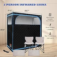 Vista 4 de 2 Person Infrared Sauna Full Size Portable Sauna Tent FAR Infrared Sauna for Home, 1,350watt, Home Saunas with Heating Foot Pad*2, Portable