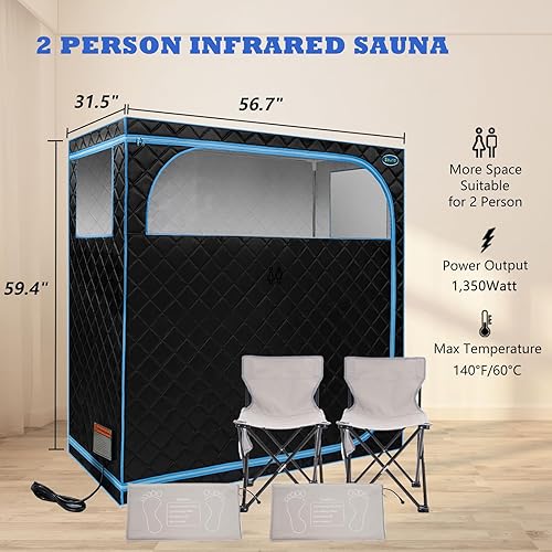 Miniatura 4 de Sauna infrarroja para 2 personas  Tienda de sauna portátil de tamaño completo  Sauna de infrarrojos lejanos para el hogar, 1,350 vatios, saunas