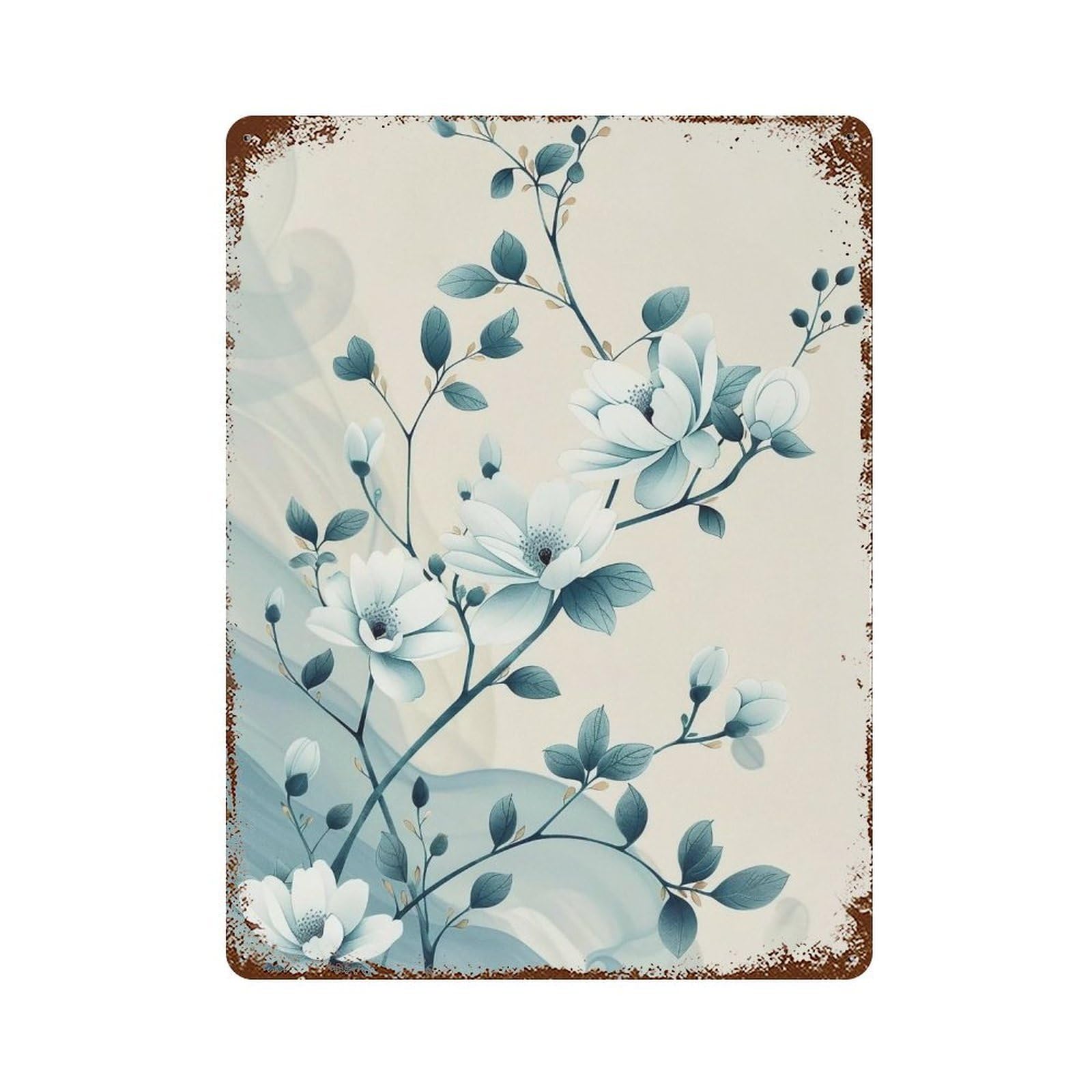 Wihyrtui Style Soft Gradient Teal Oriental Floral Twigs 03 Wall Retro Iron Metal Tin Sign Vintage Art Poster Modern Home Cofffee Club Art Bar Shop Decor 40X30cm