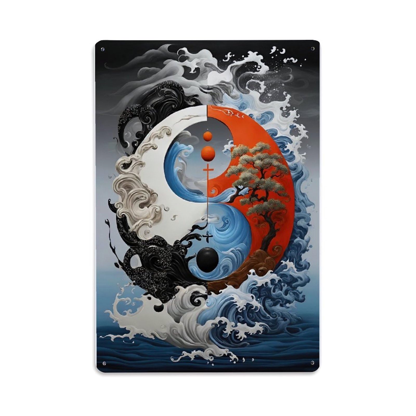 Zen Yin Yang Tai Chi Metal Tin Sign Plaque Wall Decor for Cafe, Club Bar, Office, Home Garden Metal Poster 8x12Inch