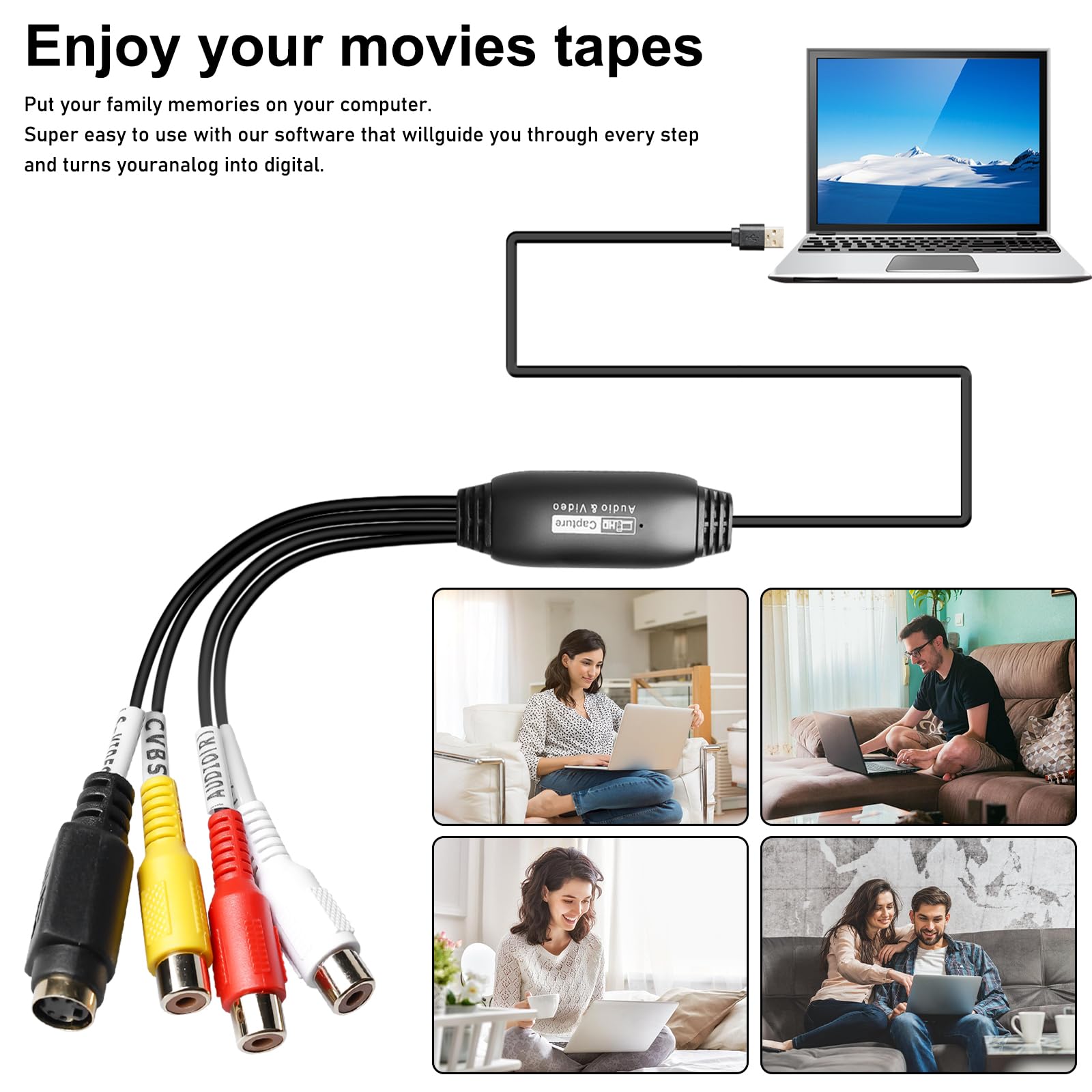 Tarjeta de grabación de vídeo USB 2.0, tarjeta de captura de vídeo de audio, tarjeta de captura de vídeo, convertidor de vídeo RCA a USB, grabador de vídeo para PC, TV, reproductor de cinta