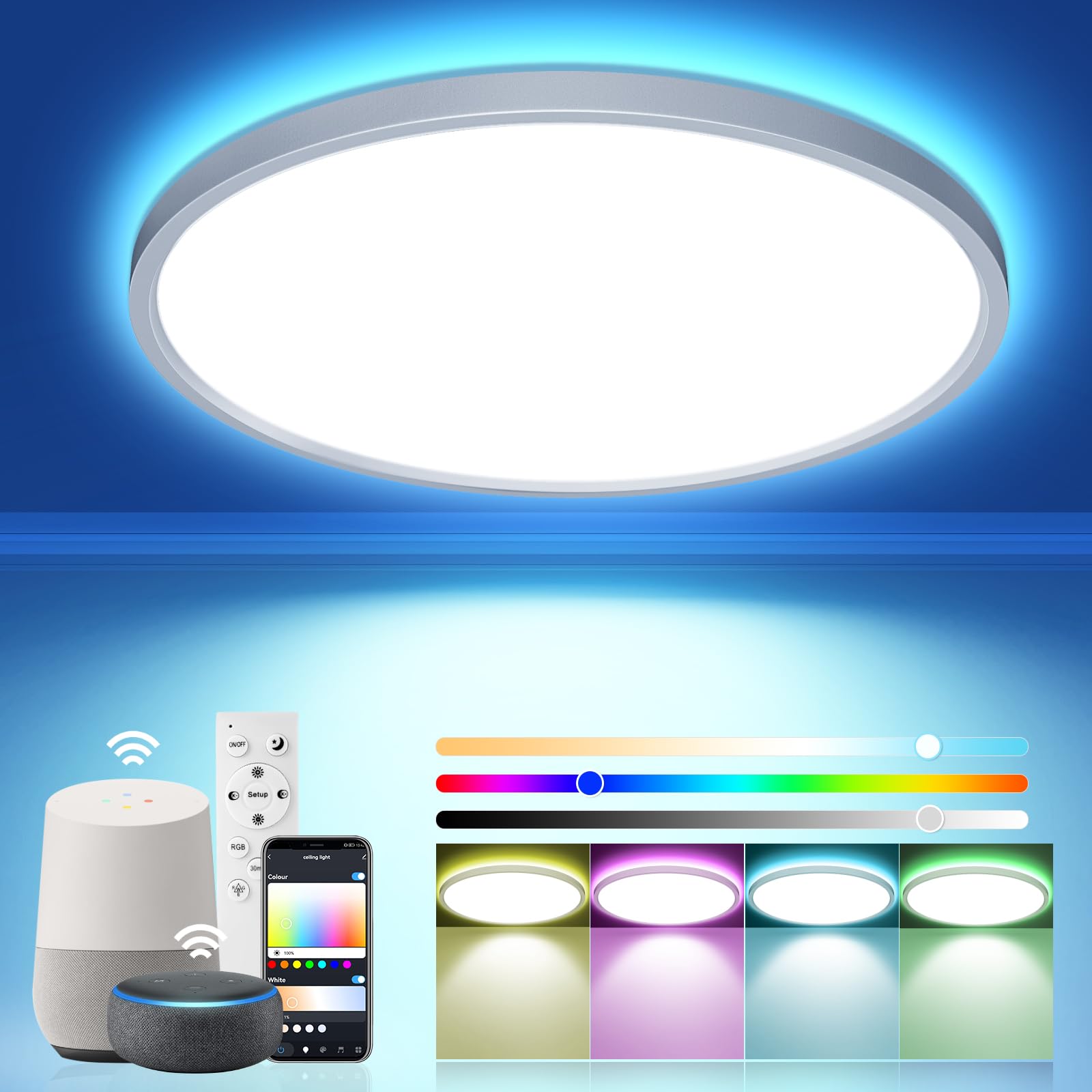 Smart Deckenstrahler 3-flammig RGB - Dimmbar, Schwenkbar, Mit App & Sprachsteuerung (Alexa/Google)
