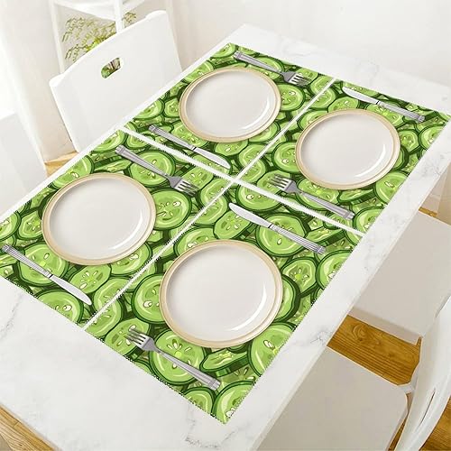 Miniatura 5 de Cucumber Slices Placemats Set of 6 Resistant Table Mats Washable Place Mats for Dinner Party Table Decoration