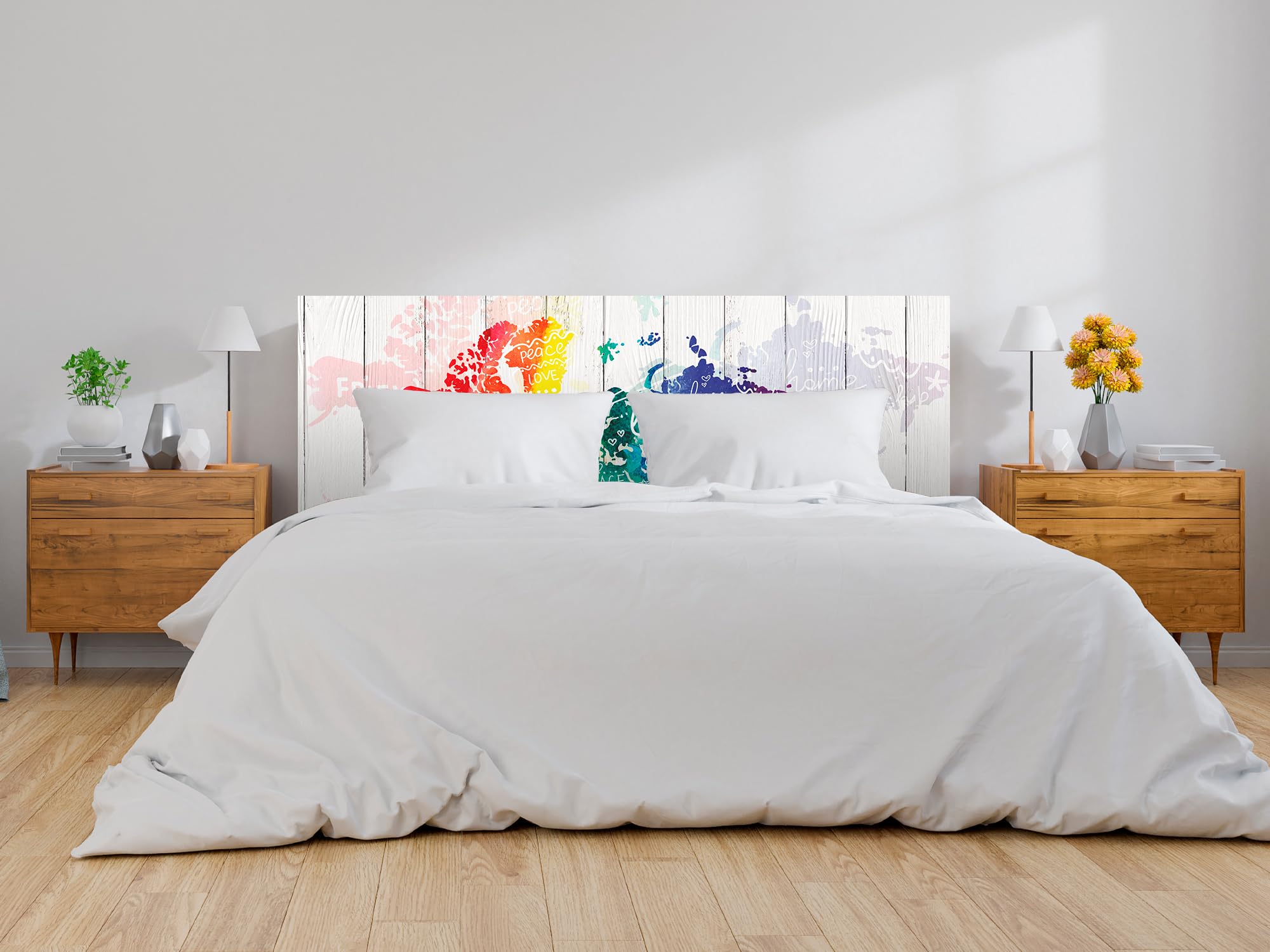 Oedim Cabecero Cama PVC Madera Blanca Mapa Mundi Acuarela, 135x60cm,Cabecero Ligero, Elegante, Resistente y Económico