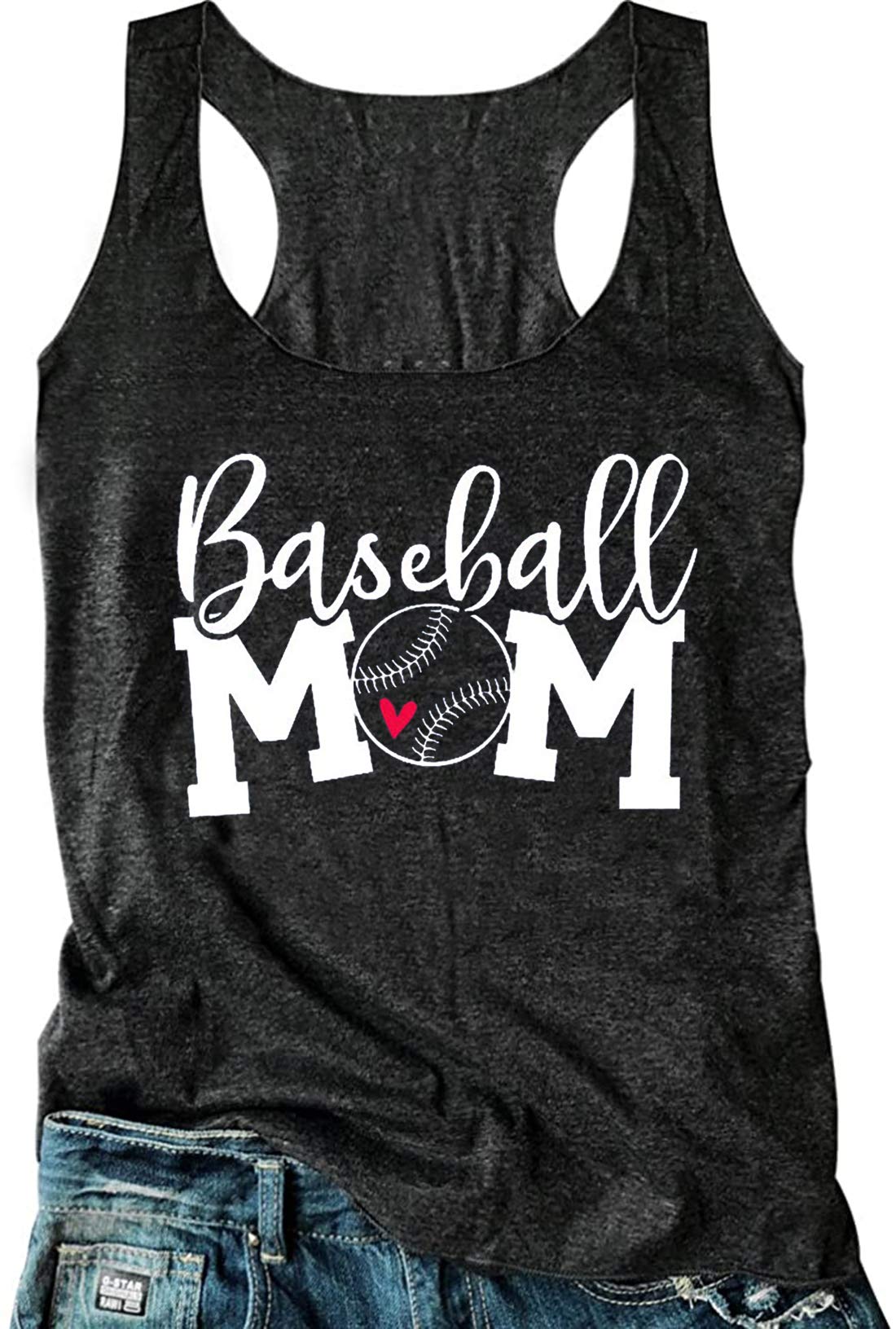 Baseball Mama Racerback Tank Tops for Women Summer Casual Sleeveless T Shirts Funny Mom Graphic Tank Tops Vacation Cami