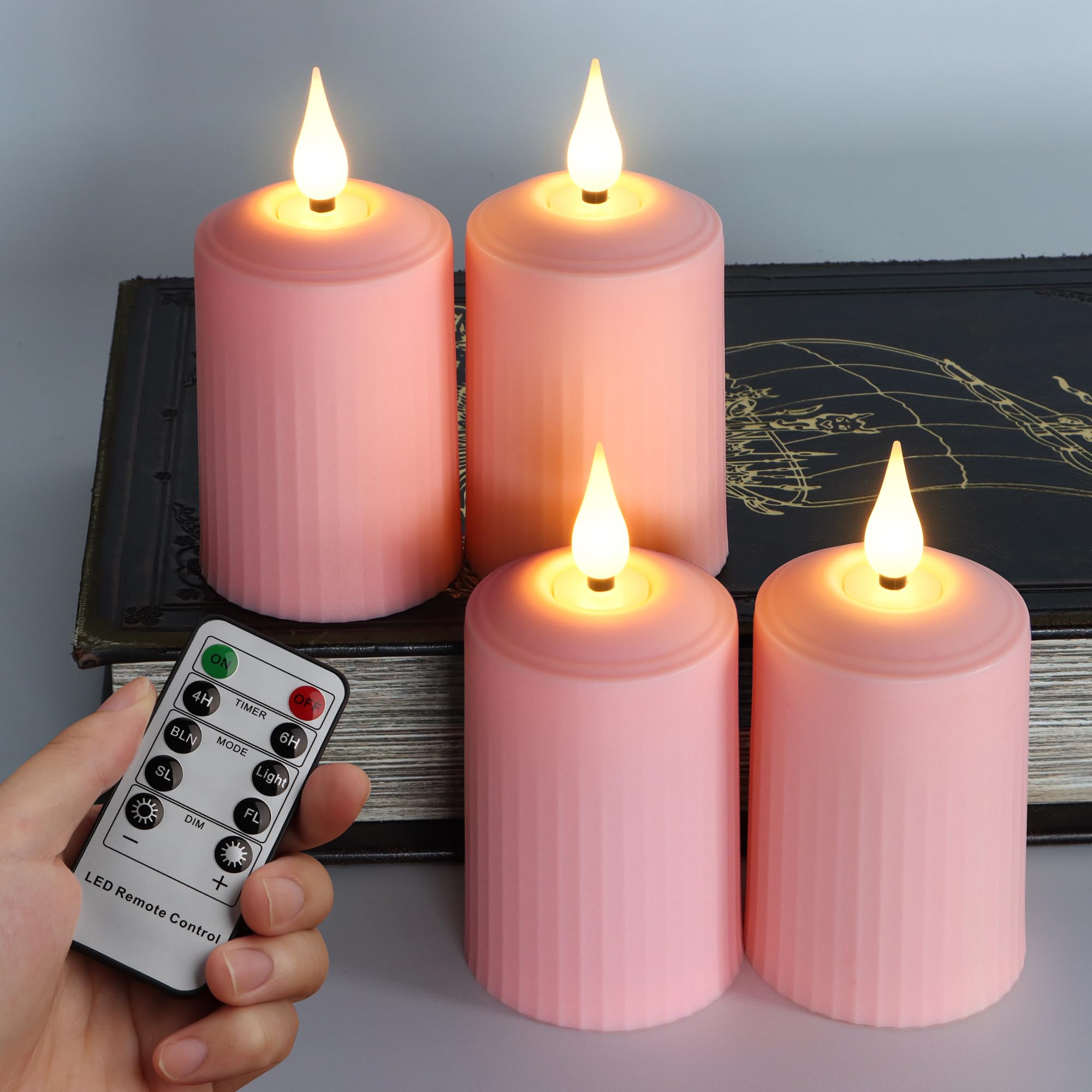 YMing Led-kaarsen, met timerfunctie, led-kaarsen voor buiten, flikkerende vlam met glas, 10,2/12,7/15,2 cm set, bewegende vlam, aangedreven door batterij voor verjaardagen, feesten, 3 stuks