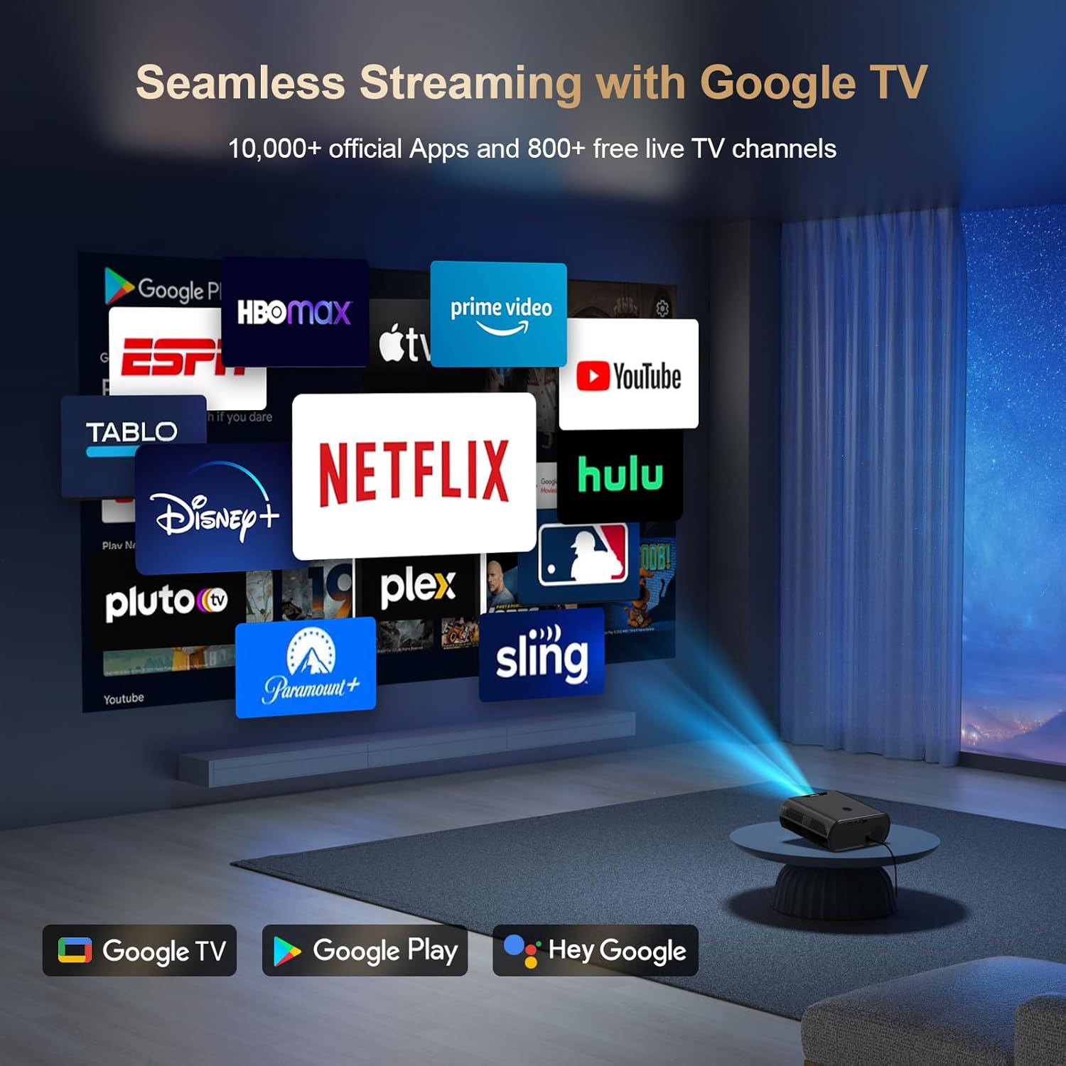 Goiaey C26 Smart Projector box contents including remote, cables, and manual