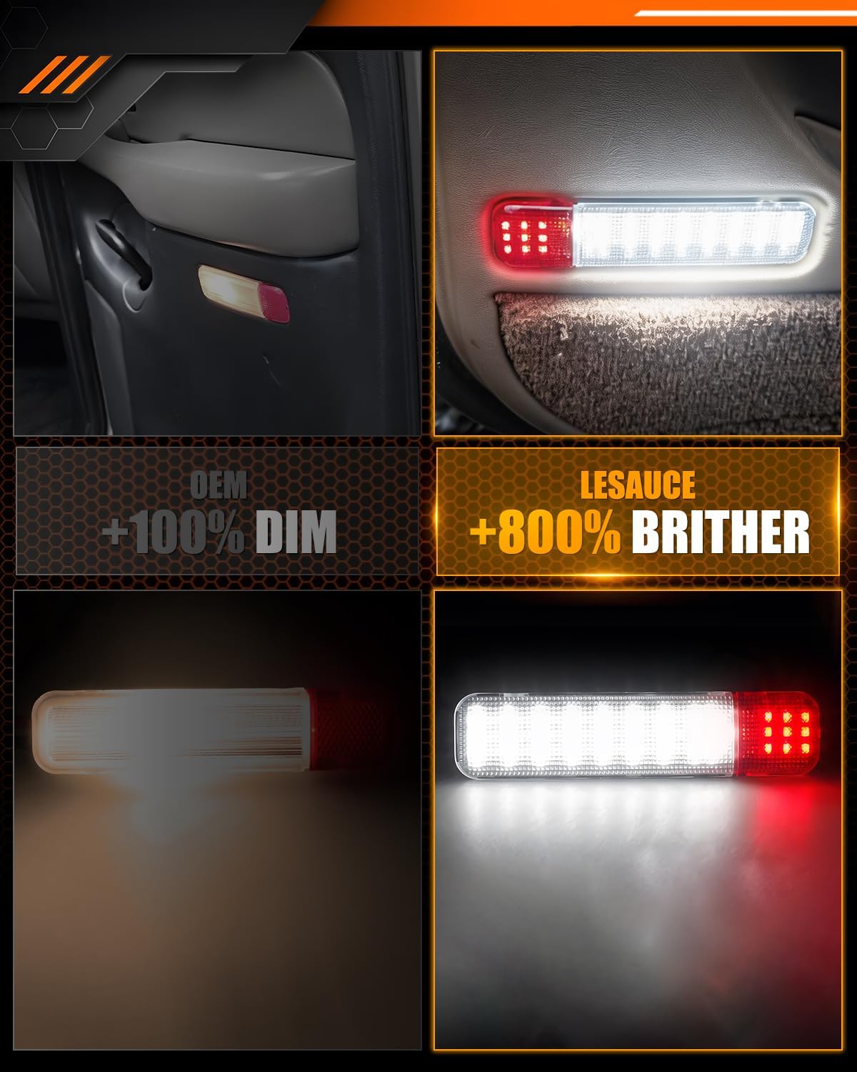 LESAUCE LED Interior Door Light Door Panel Courtesy Warning Light Lamp Assembly for 1999-2006 Silverado/Sierra 1500 2001-2006 3500 2500 HD 1999-2006 Yukon 1995-1999 C1500 C2500 C3500, Red&White, 4PCS