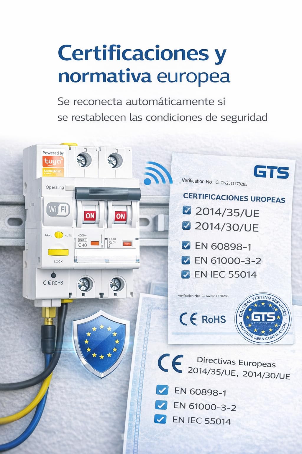 RASMACOR Interruptor Magnetotérmico Reajustable WIFI 2P 16A Curva C 6kA Compatible App Tuya Smart Domótica
