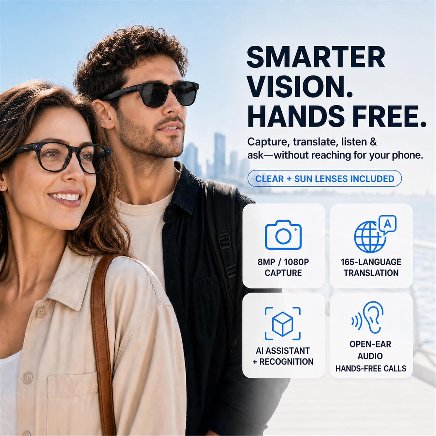 Smart Glasses with Camera - 8MP AI Glasses Video Recording 1080P Anti-Shake