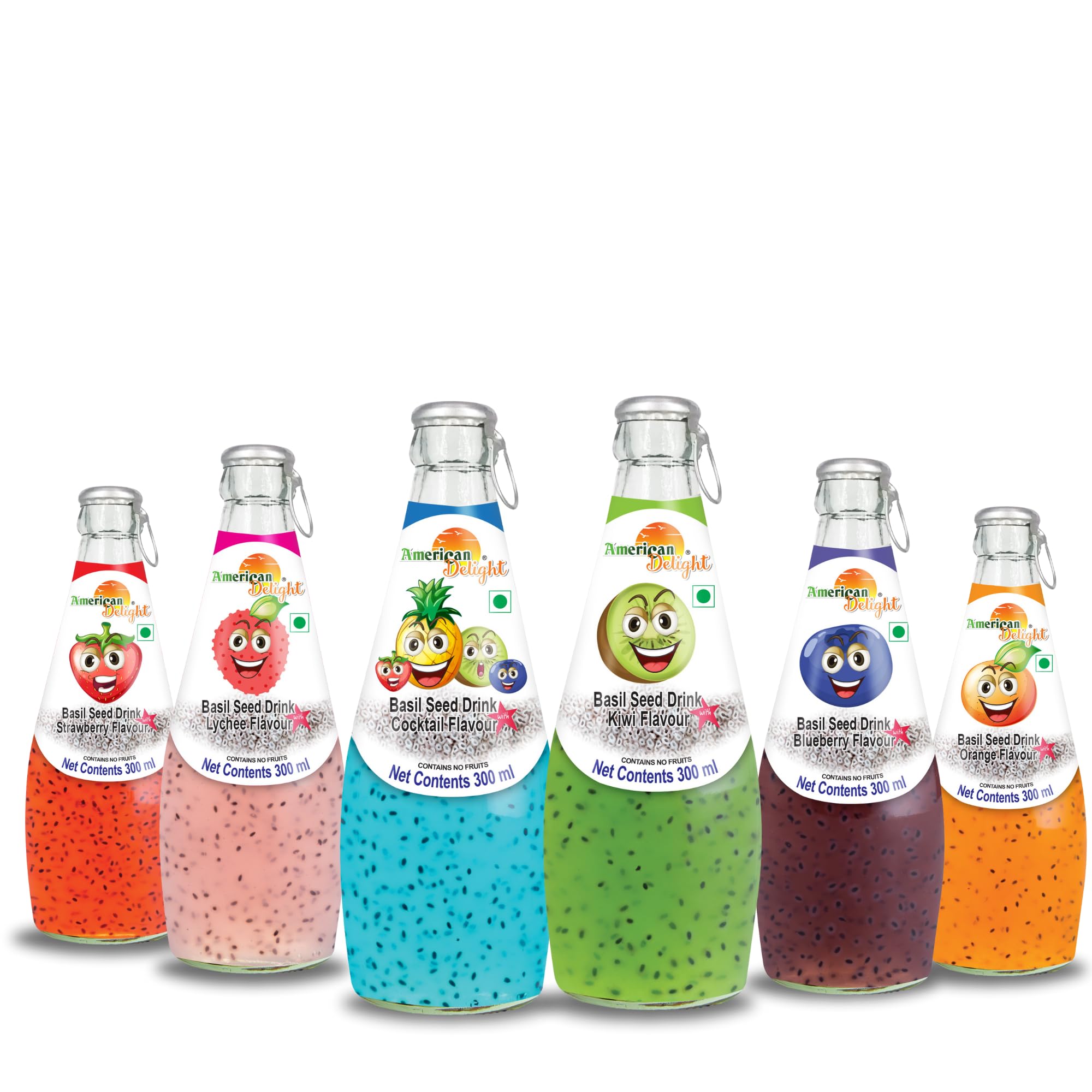 American Delight Flavored Drink with Basil Seed |Cocktail, Kiwi, Lychee, Blueberry, Strawberry, Orange Flavored Fruit drink with Basil Seeds aka Sabja Seeds | Pack of 6 x 300ml Each | Ready to Serve Drink (B0D14NRYJ6) Amazon Price History, Amazon Price Tracker