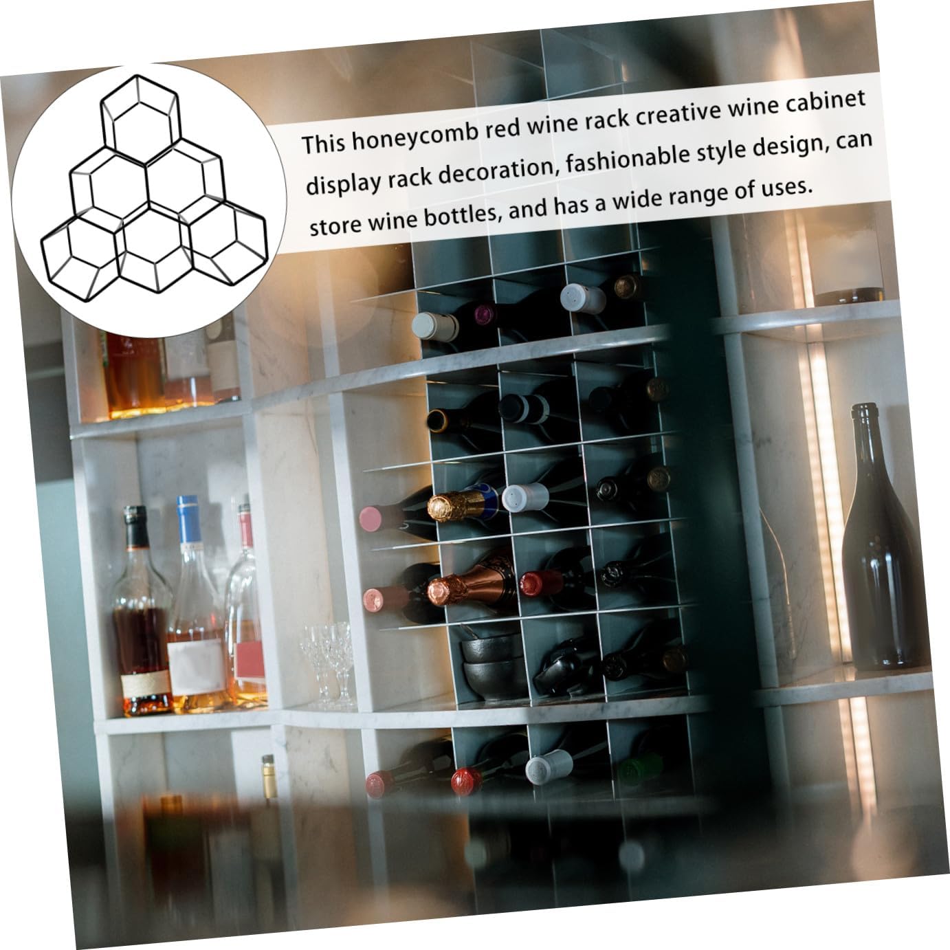 Honeycomb Wine Rack Stackable Freestanding Wine Storage Shelf for Bottles Modern Display Stand for Home Kitchen Dining Room Bar Restaurant Geometric Design Finish Construction