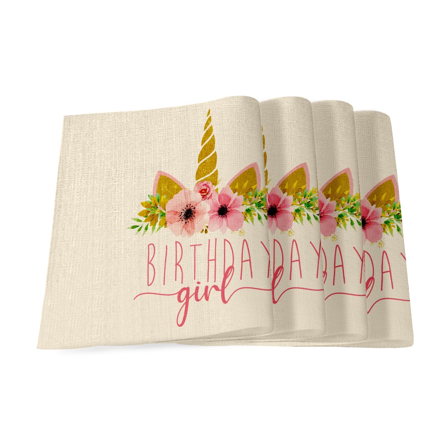 Sets de table licorne en lin lavable pour simplifier la décoration du goûter d'anniversaire