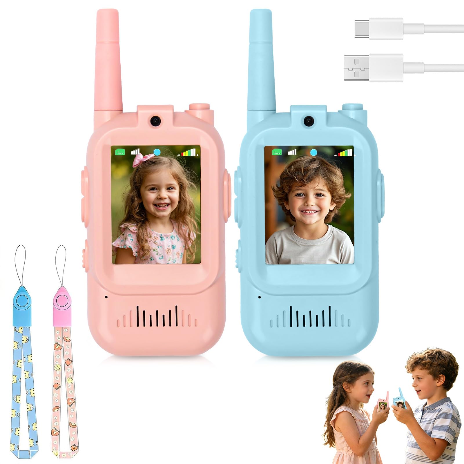 Video Walkie Talkies for Kids, 2 Pack Rechargeable Walkie Talkies with Camera & Voice Changer, Long Range 2-Way Radio Toy for Boys & Girls 3-8 Years, Indoor Outdoor Play, Birthday Gift (C)