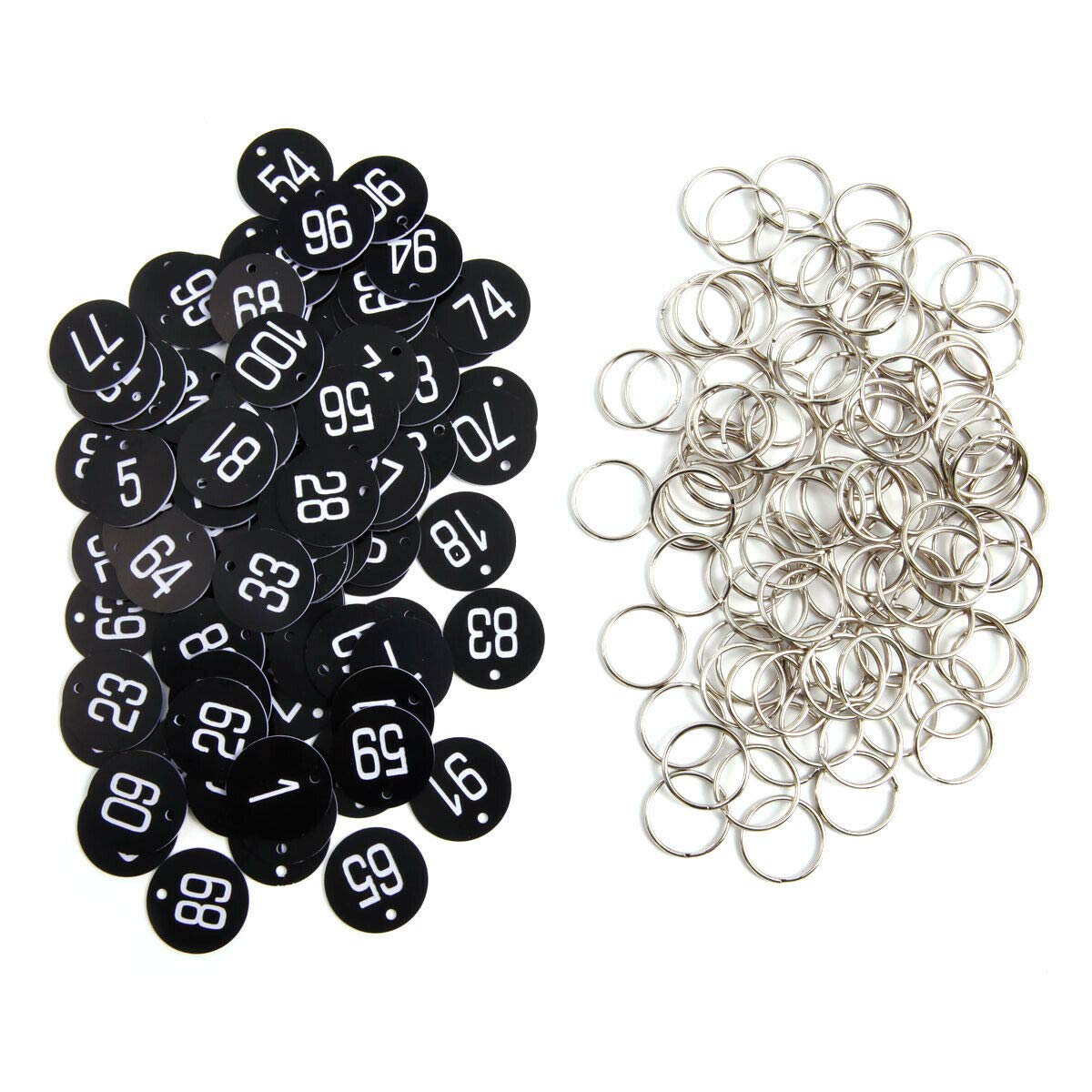 Sourcemall Plastic ID Number Tags Key Tags with Key Rings (1-100, Black)