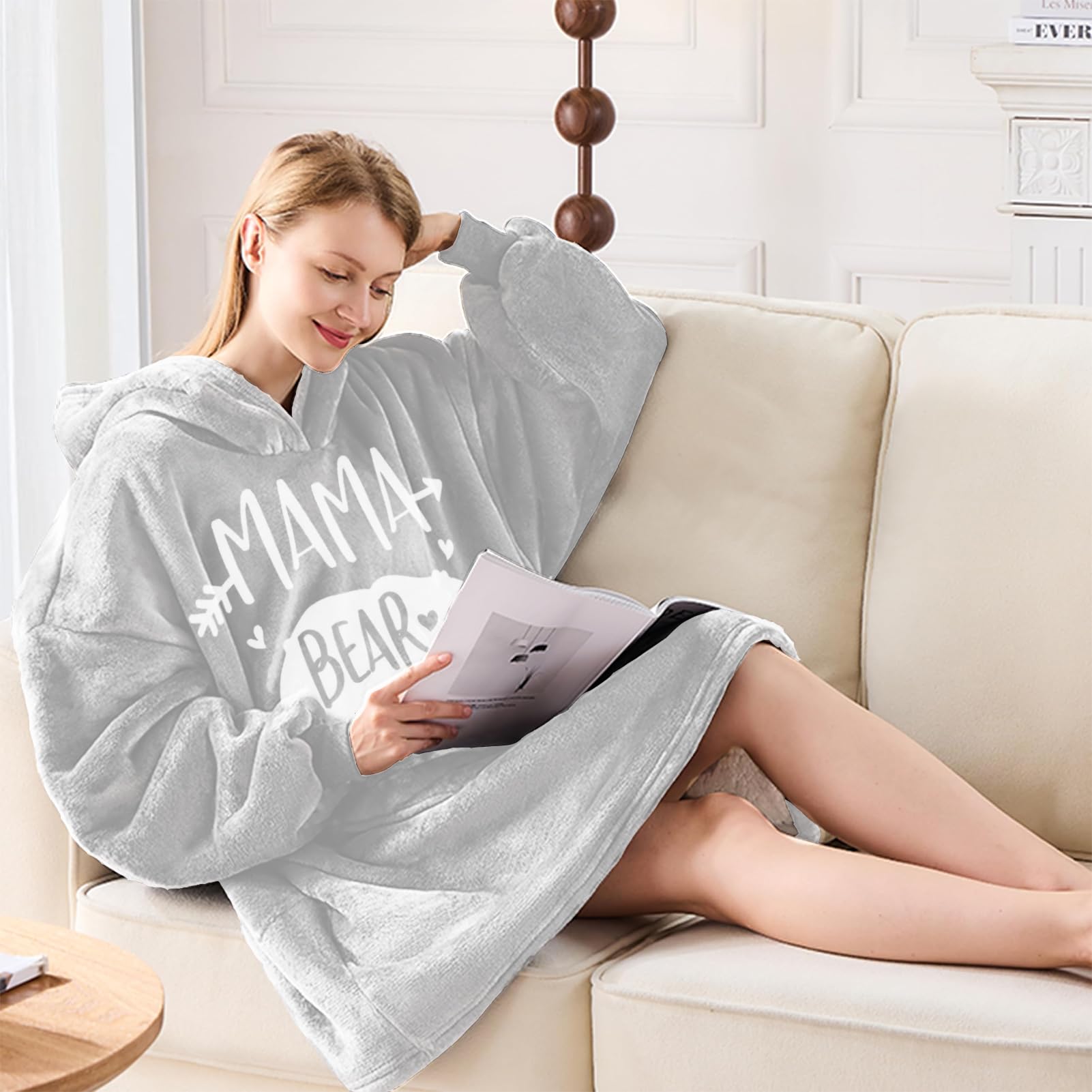 Oversized Hoodie Decke, Geschenk für Mama, Mama Bear Tragbare Decken