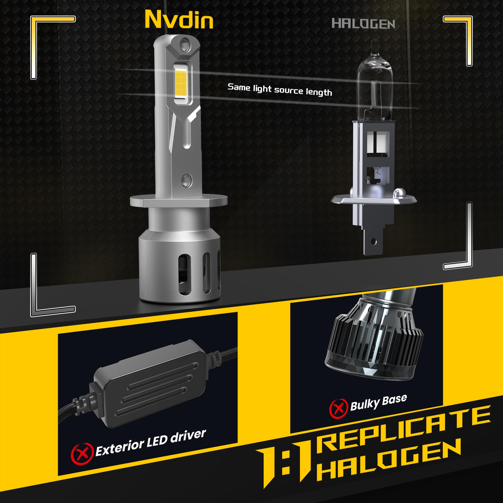 ampoules h1 led 22000lm, lampe de phare 12v pour voiture et moto, taille des halogènes 1:1, montage direct pour les feux de route ou croisement, 6000k blanc