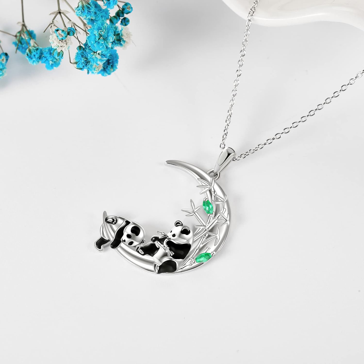 YAFEINI Panda Necklace 925 Sterling Silver Moon Panda Pendant Christmas Mother's Day Jewelry for Women Mom - Image 3