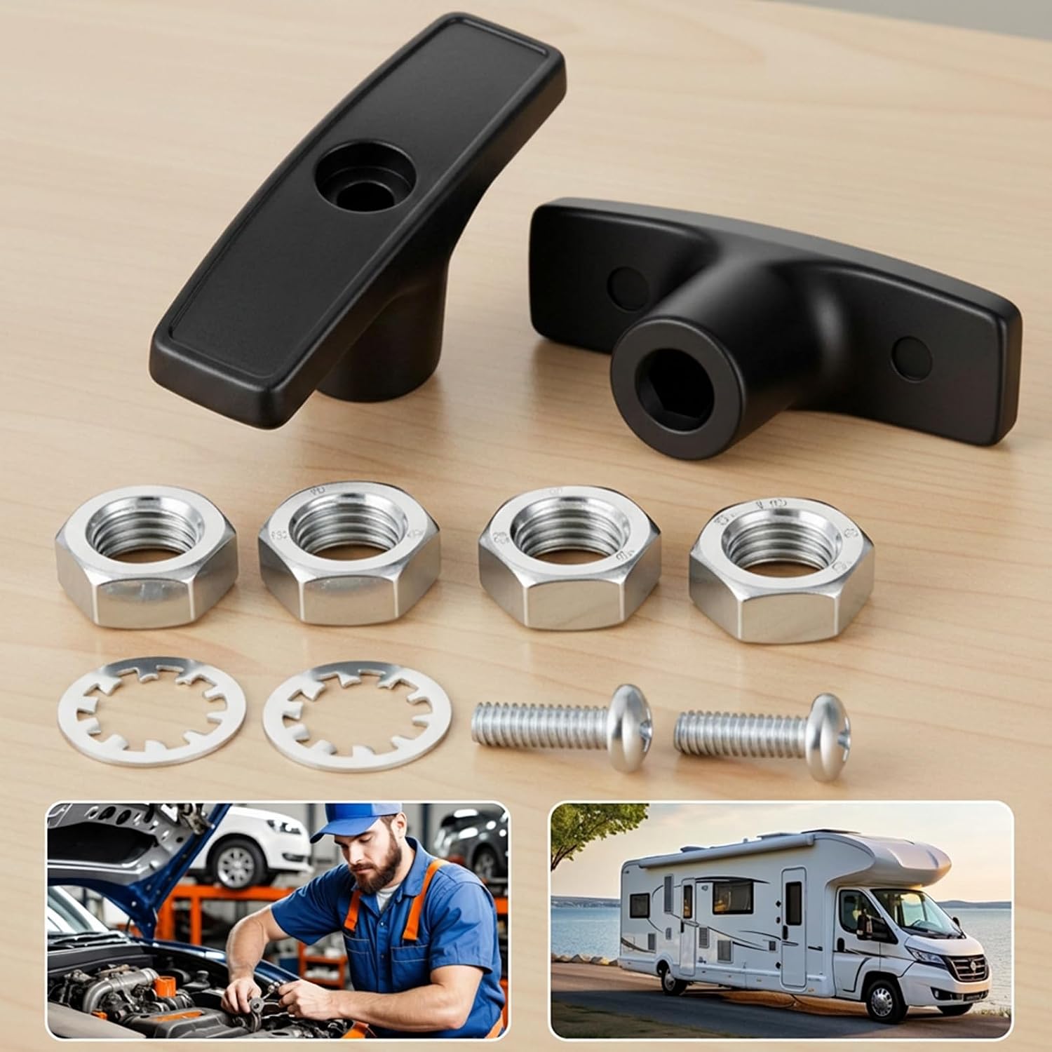 2 Piece Metal RV Waste Valve Handle RV Sewer Valve Handle Replacement with 4 Nuts 2 Gaskets 2 Screws for RVs Sewer Tank Dump Release Valves Extension Rod(Black)