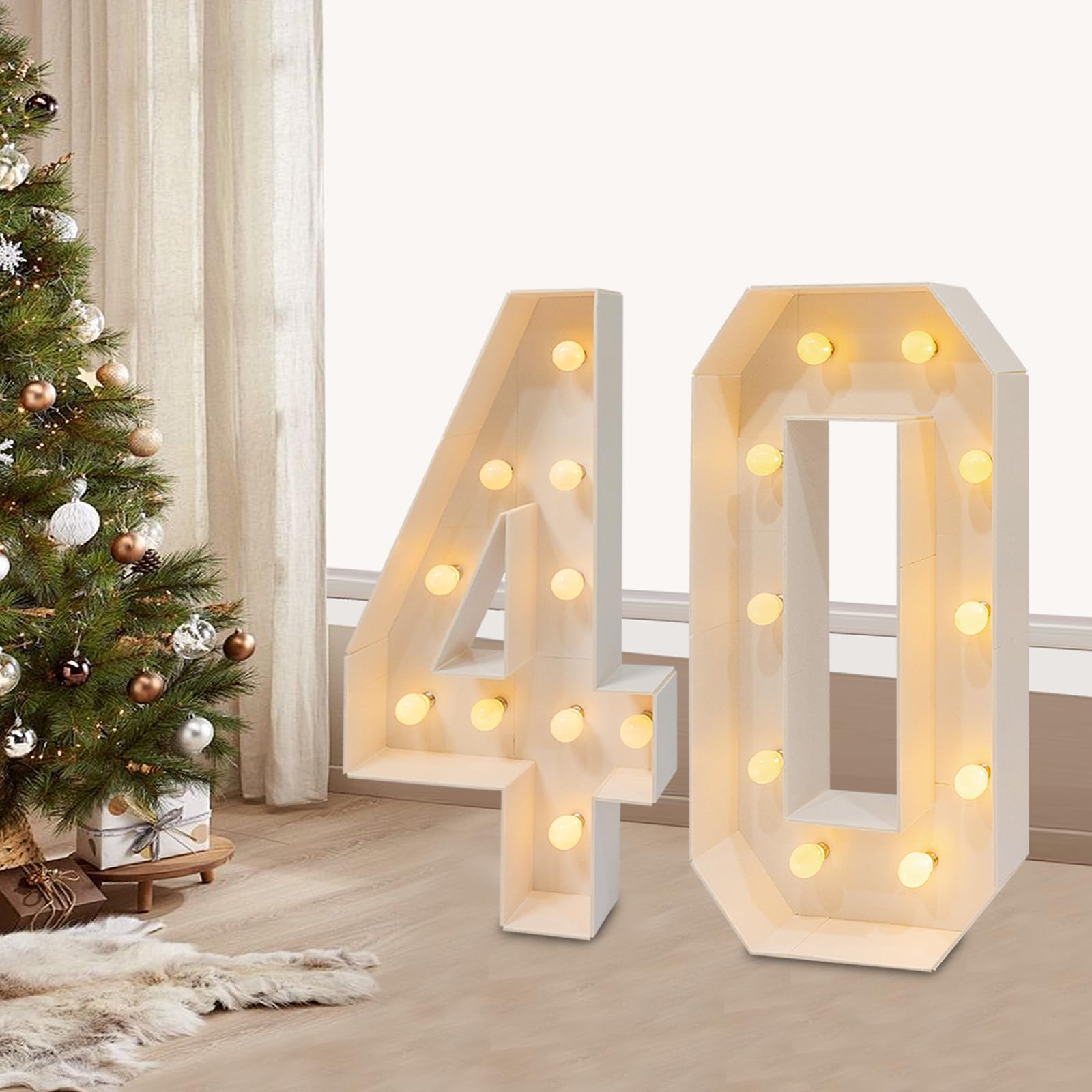 1 par de luces LED con números de 100 cm, números iluminados 30, 40, 50, 60, luces decorativas, luces de carpa, decoración LED para cumpleaños, fiestas, bodas y vacaciones, casa o bar (40)