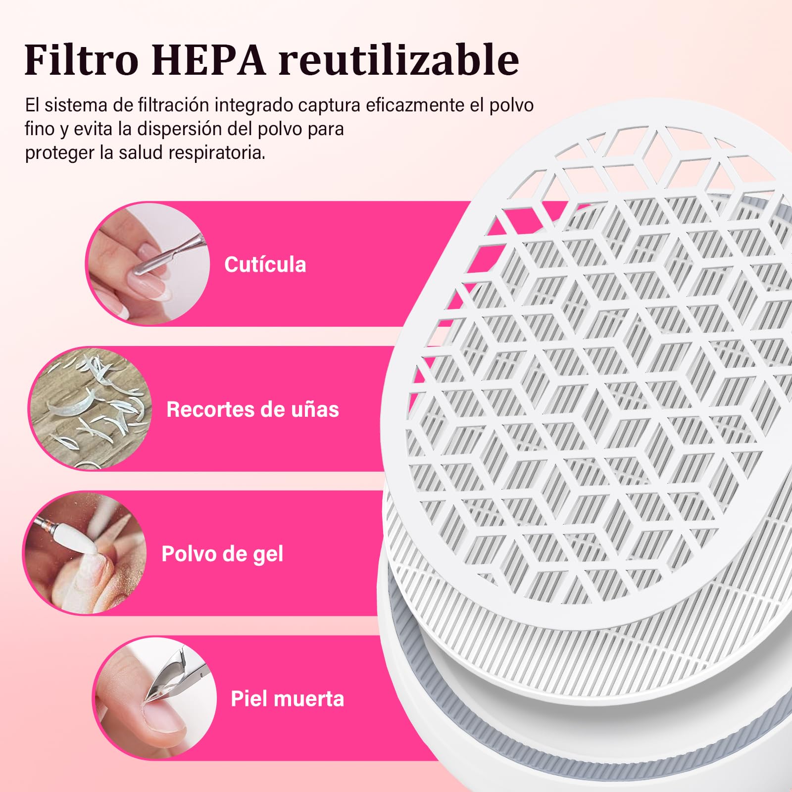 Aspiratore Unghie Professionale Aspiratore Unghie mit Filter Aspirapolvere regolabile per unghie artificiali in acrilico Manicure Pedicure.