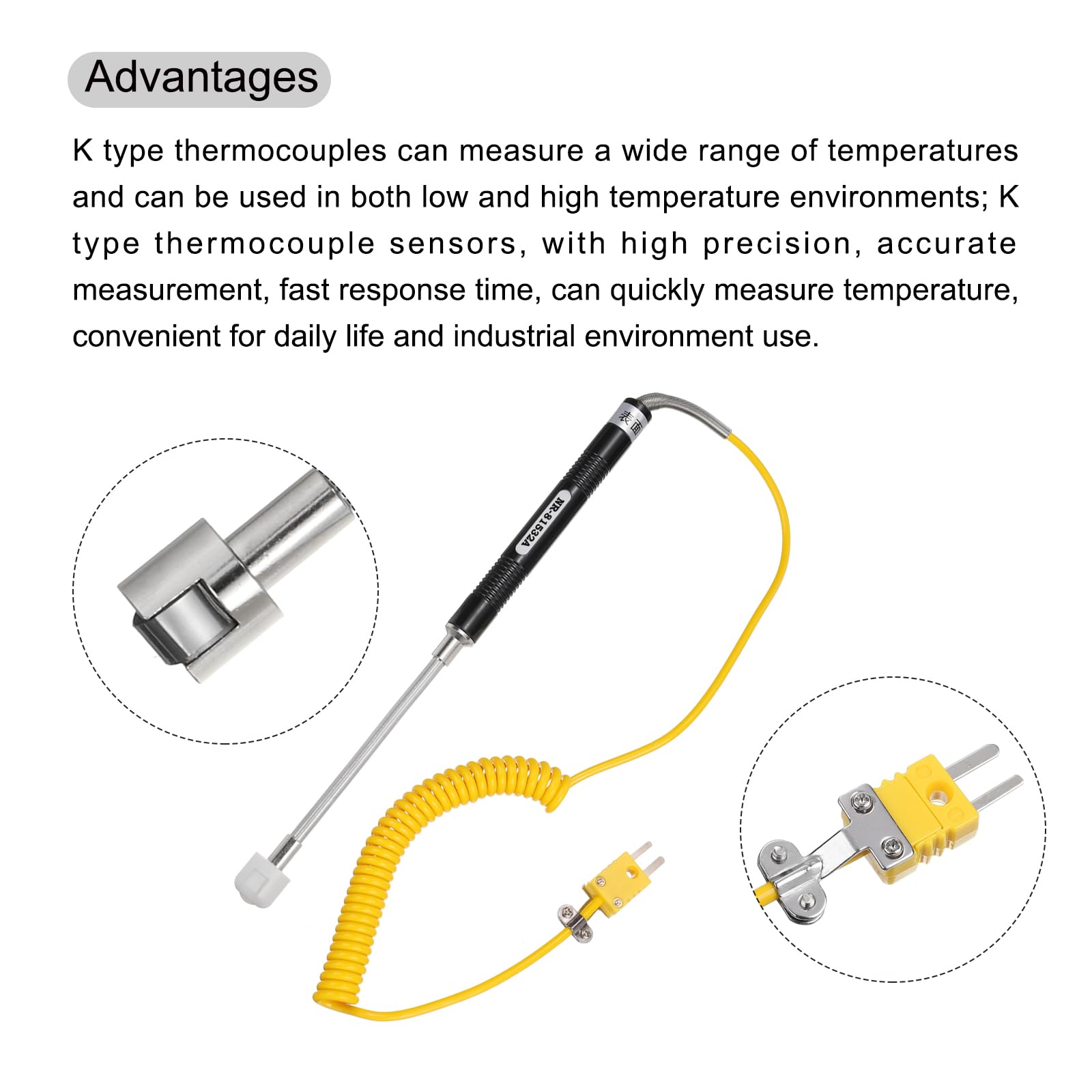 sourcing map Termometro digitale a termocoppia tipo K, misuratore di temperatura ad alta precisione (da -50 a 1300 °C), con sonda termocoppia superficiale NR-81532A