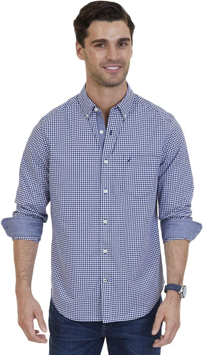 Mens Classic Fit Stretch Solid Long Sleeve Button Down Shirt