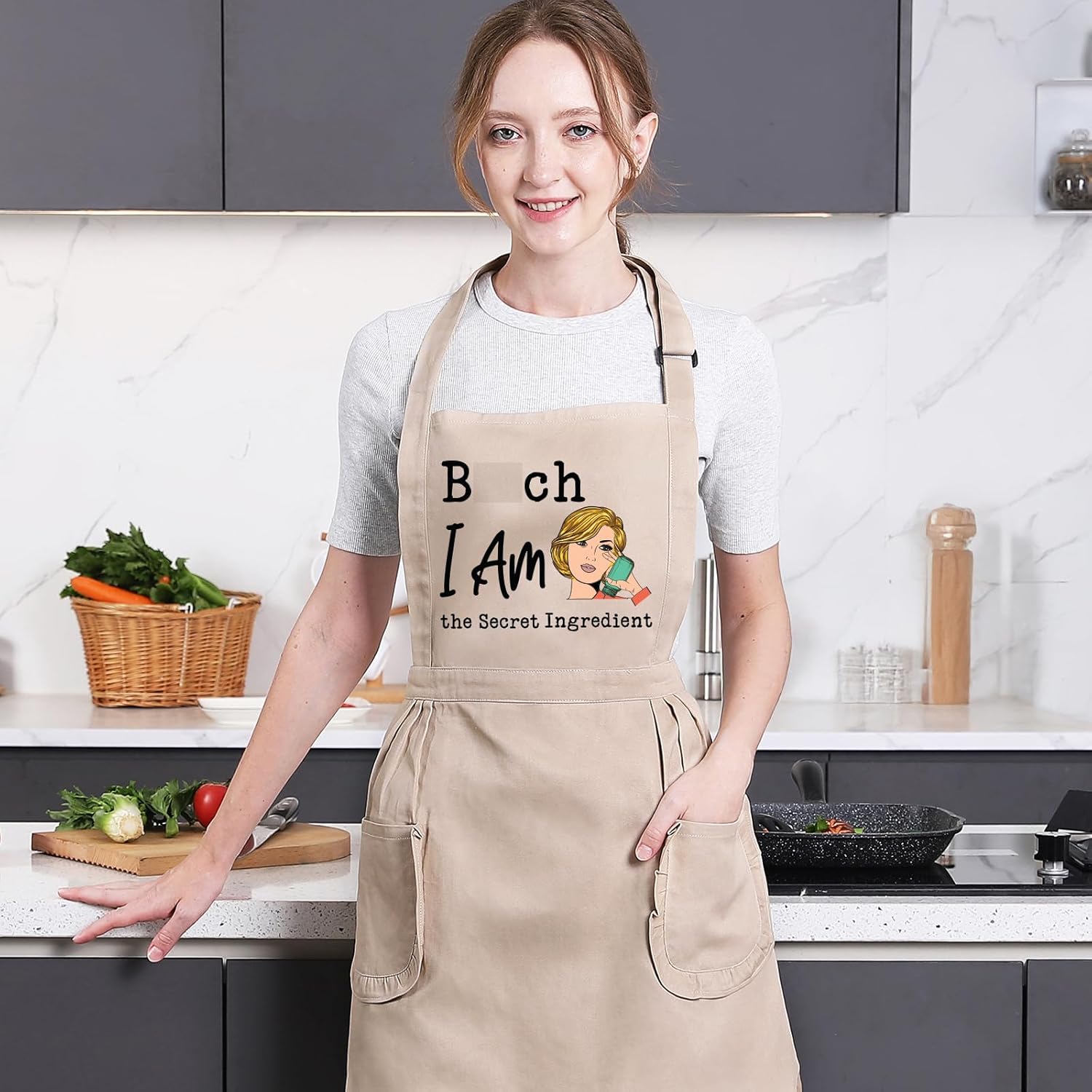 Miracu Funny Baking Cooking Aprons for Women w/Pockets, Hilarious Cute Kitchen Apron for Cooking, Humor Fun Bday, Valentines Day Baking Gifts for Bakers Cook Wife Friend Mom Chef Daughter Girlfriend - Image 3