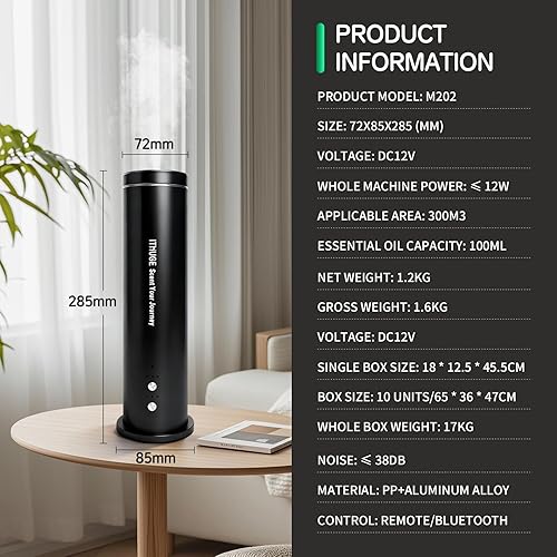 Miniatura 7 de Difusor de aceite esencial sin agua para habitaciones grandes, cobertura de 1200 pies cuadrados con aplicación Bluetooth y control remoto con