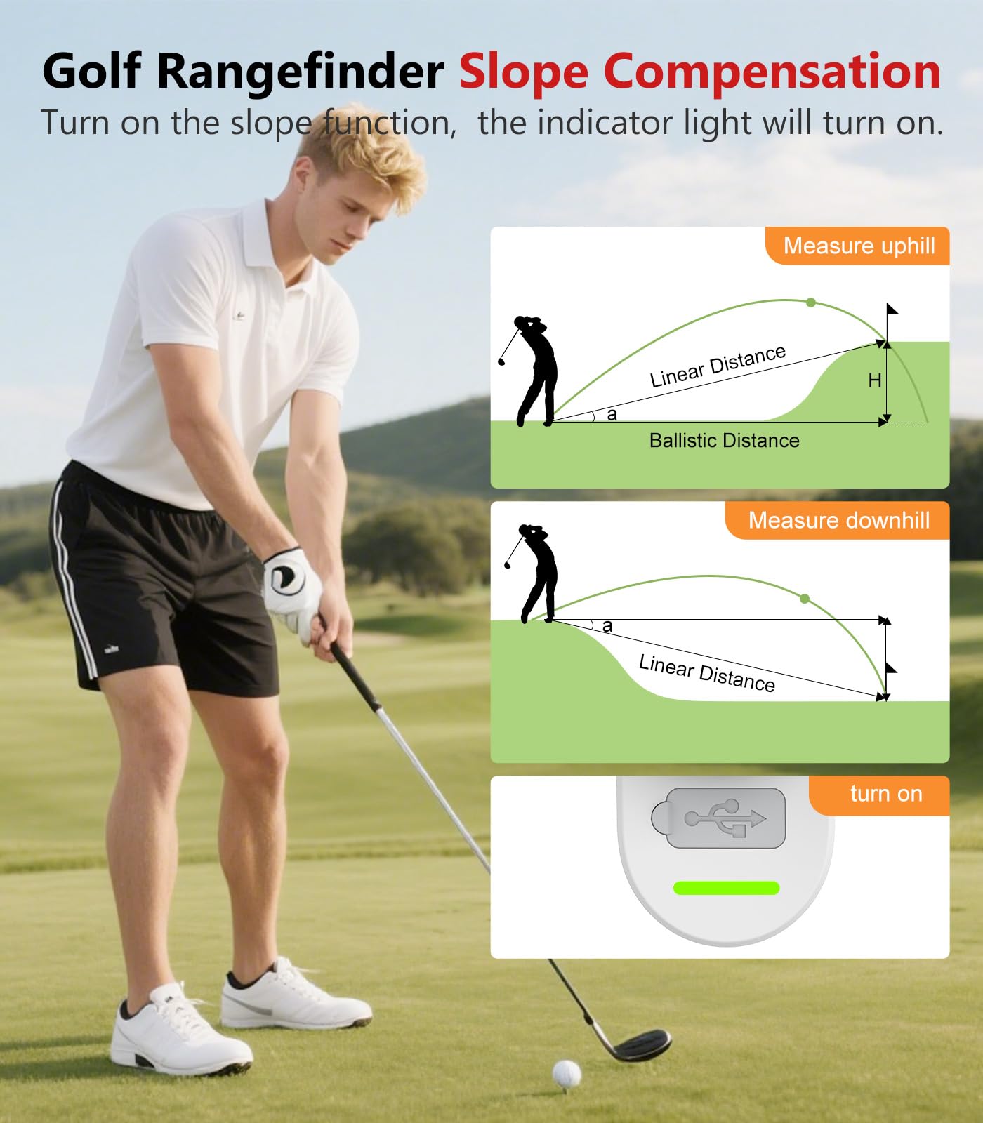 Entfernungsmesser Golf | REVASRI Golf Entfernungsmesser mit Neigungsmessung | 1200 Yards Reichweite | 6-fache Vergrößerung | Flaggen-Lock-Vibration | Wiederaufladbar