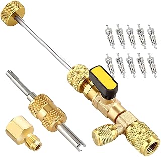 DAGIJIRD Instalador de extracción de núcleo de válvula HVAC con puerto SAE de doble tamaño 1/4 y 5/16 para R410A, R22, R404A, R134A