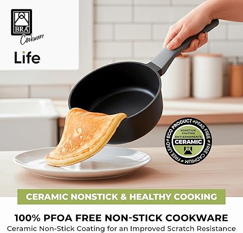 Miniatura 5 de BRA COOKWARE Life - Juego de utensilios de cocina de cerámica de 12 piezas, juego de ollas y sartenes de aluminio fundido reciclado con 2 ollas, 1