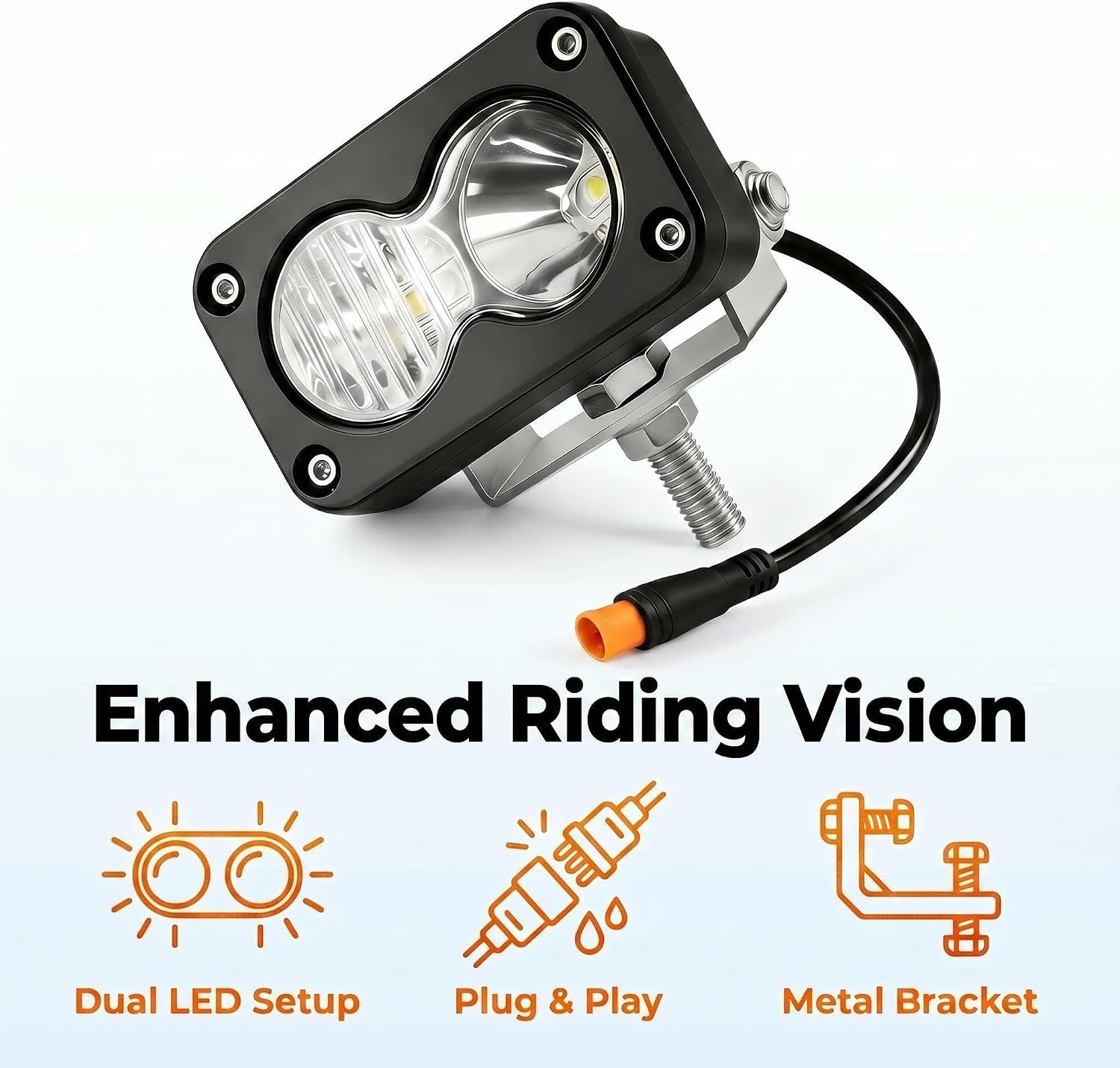 Ebike Headlight 20W 6000-6500K White High Beam for Ridstar Q20 Series | 3-Pin Waterproof Plug and Play, 12V-60V, Compatible with Electric Bike, Motorcycle, ATV