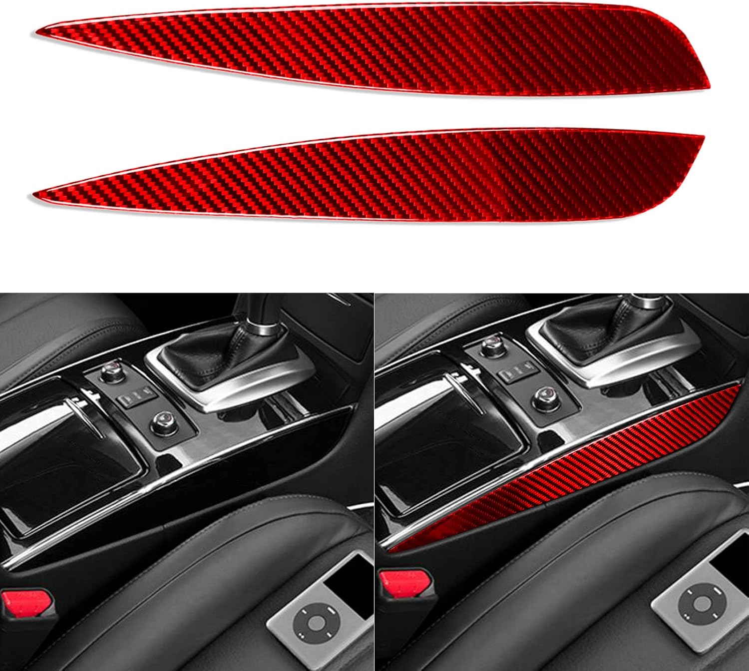 NVCNX Real Premium Carbon Fiber Car Gear Shift Panel Sides Strip Sticker Cover Trim Interior Console Accessories Compatible with Infiniti FX FX35 FX37 FX50 2009-2013, for QX70 2014-2017 2PCS Red