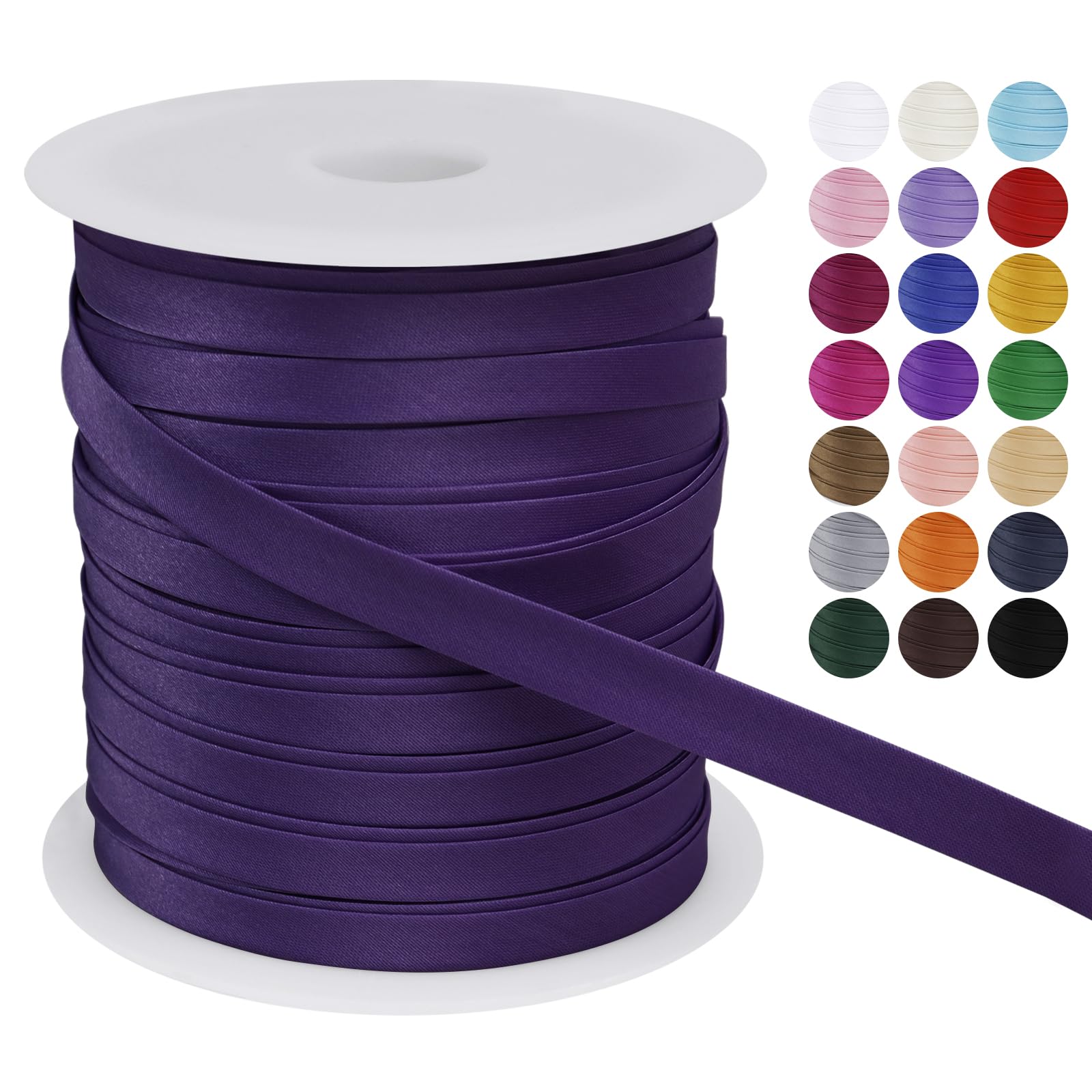 LEREATI Satin Bias Binding Tape for Sewing 2/5 Inch x 50m Sewing Bias Tape Double Fold, Upholstery Webbing Tape for Sewing, Bunting, Seaming, Quilting, Hemming (Deep Purple)