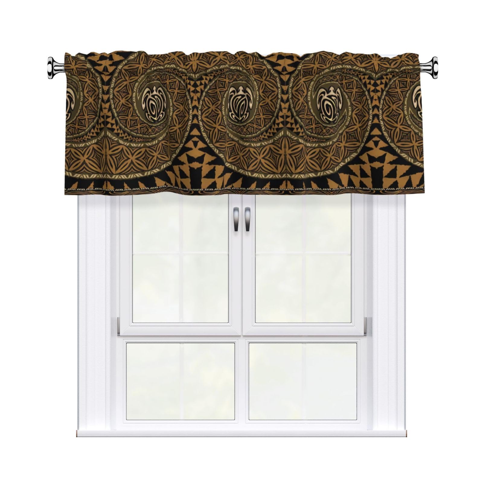HJFCZH WHJSSF Hawaiian Tapa Honu Turtle Prints 54x18in Curtain Valance - Peach Skin Polyester Kitchen Cover with Light Filtering Floral & 3" Rod Pocket