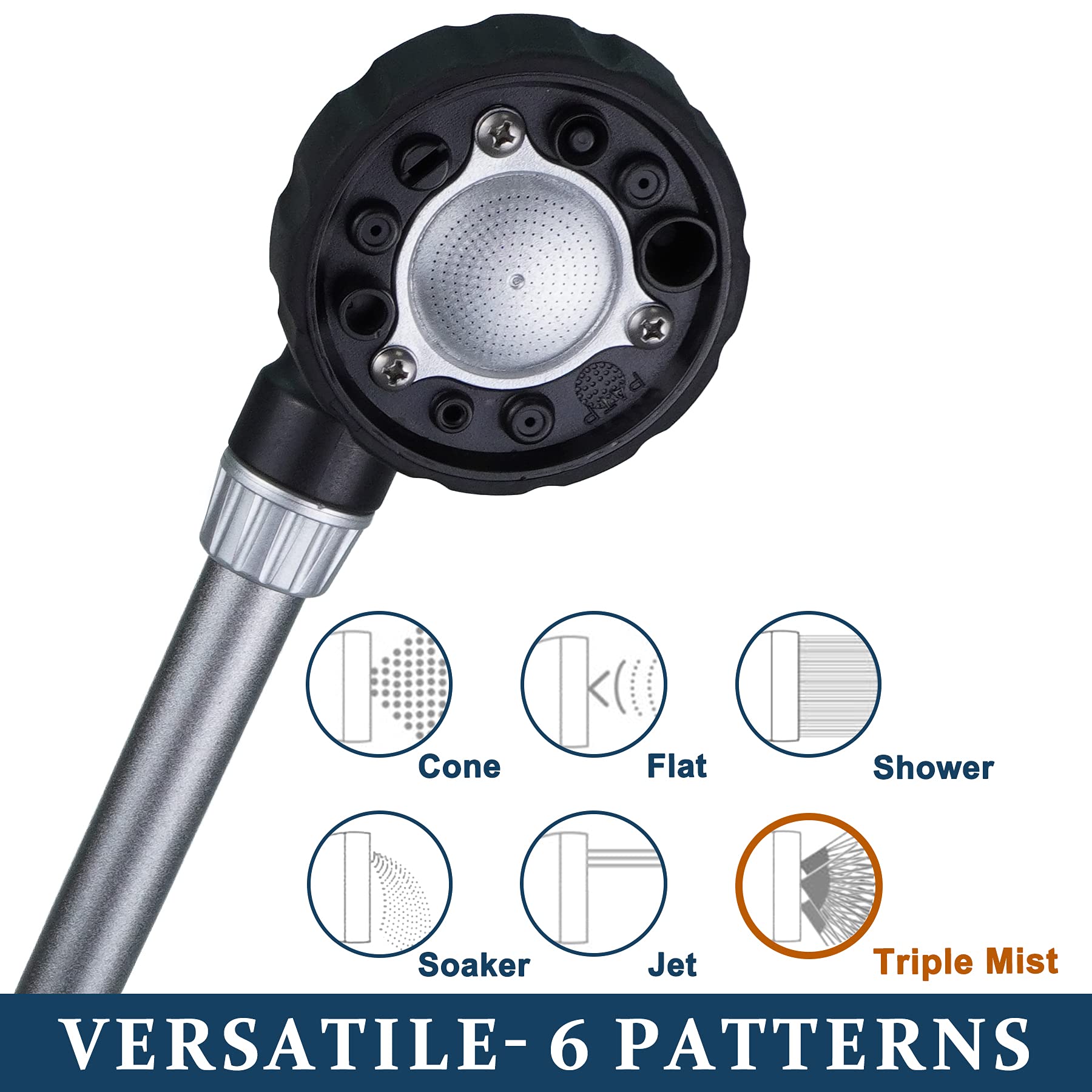 Varita de riego con control de pulgar con cabezal giratorio, varita pulverizadora ergonómica de 22 pulgadas, boquilla ajustable para manguera de jardín, cesta colgante con control de flujo, no
