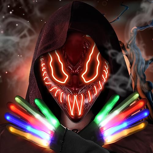 Neragron Máscara LED de Halloween, máscara de luz de neón, máscara de luz aterradora con 3 modos de iluminación para cosplay, disfraz de carnaval