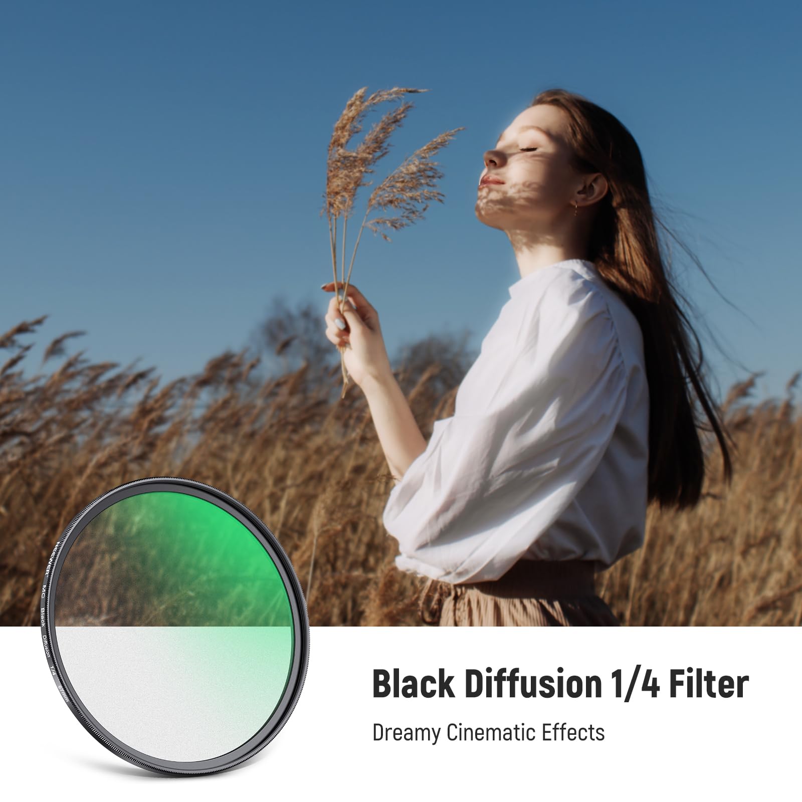 NEEWER 67mm Black Diffusion 1/4 Filter Dreamy Soft Cinematic Effect Filter Ultra Slim Water Repellent Scratch Resistant Optical Glass Multiple Nano Coatings for Video/Vlog/Portrait Photography - Image 2