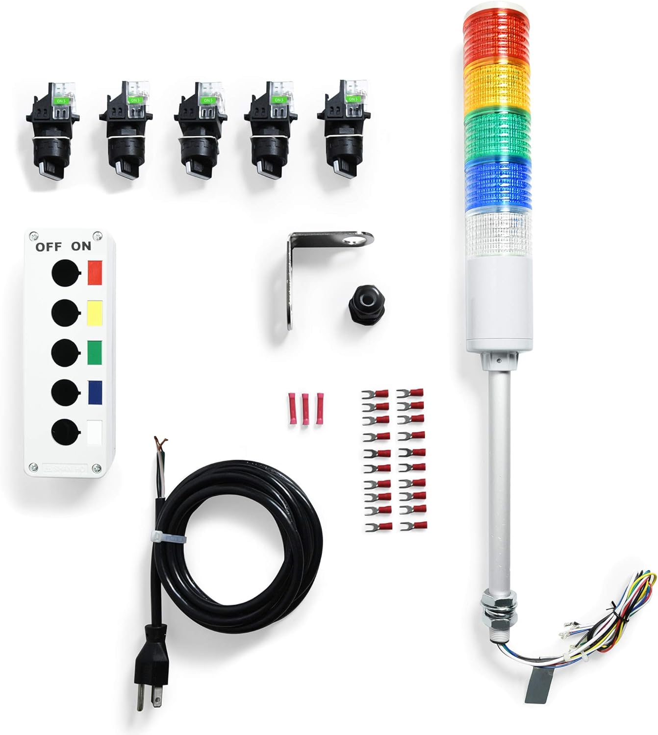 Signaworks LED 5 Light Steady Andon Tower Light Kit - Parts Only, Assembly Required - 2 Position Switches Switches for On/Off Operation - Stack Light…