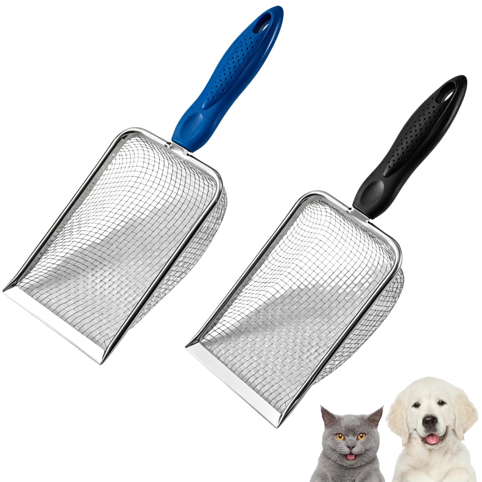 KFSCIP Cat Litter Scoop, Stainless Steel Cat Litter Scoop and Sand Sieve, Efficient Litter Tray Scoop for Daily Cage Cleaning, Dual Mesh Design with 3.8x3.8mm Openings for Multi-Pet Waste Management