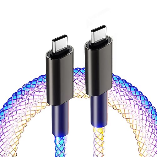 Miniatura 7 de MOSHOU Cable de carga USB C brillante de 3 pies, luz RGB de iluminación gradual USB C a USB C, PD de 100 W, cable de carga LED rápida para Samsung
